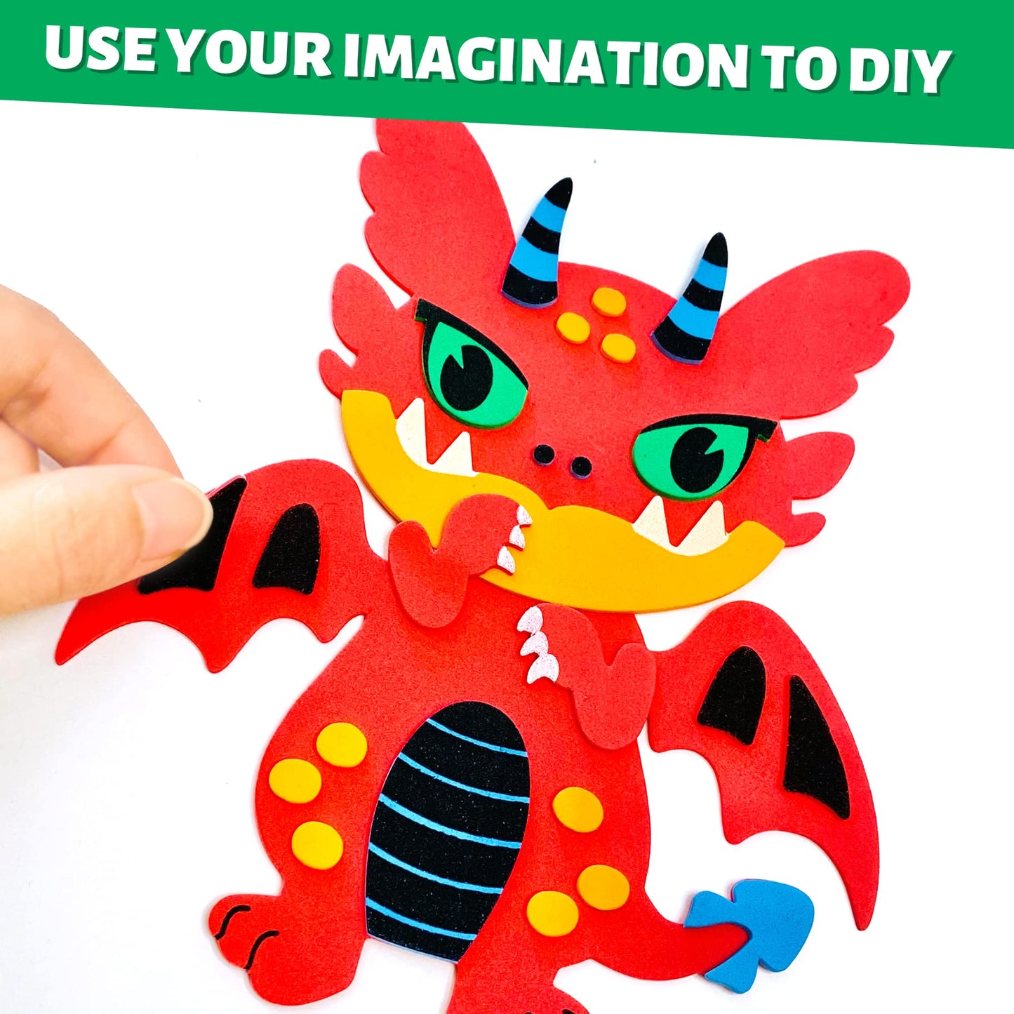 VKPI 4-Piece EVA Foam Dragon Craft Kit for Kids | Create Your Own 3D Dragons