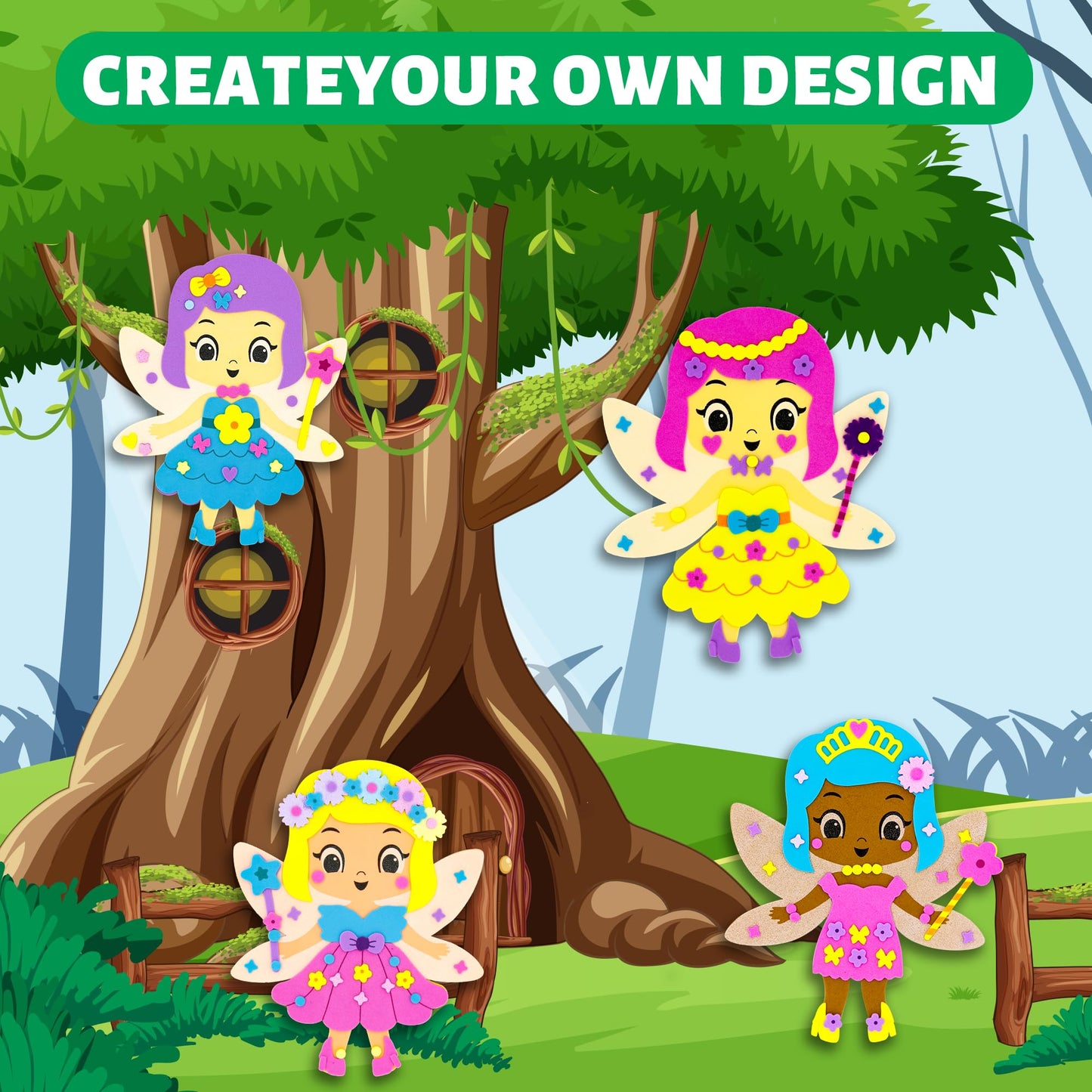VKPI 4 Pieces EVA Foam Art Crafts Gift Kit — Create Your Own Fairies for Kids 4+