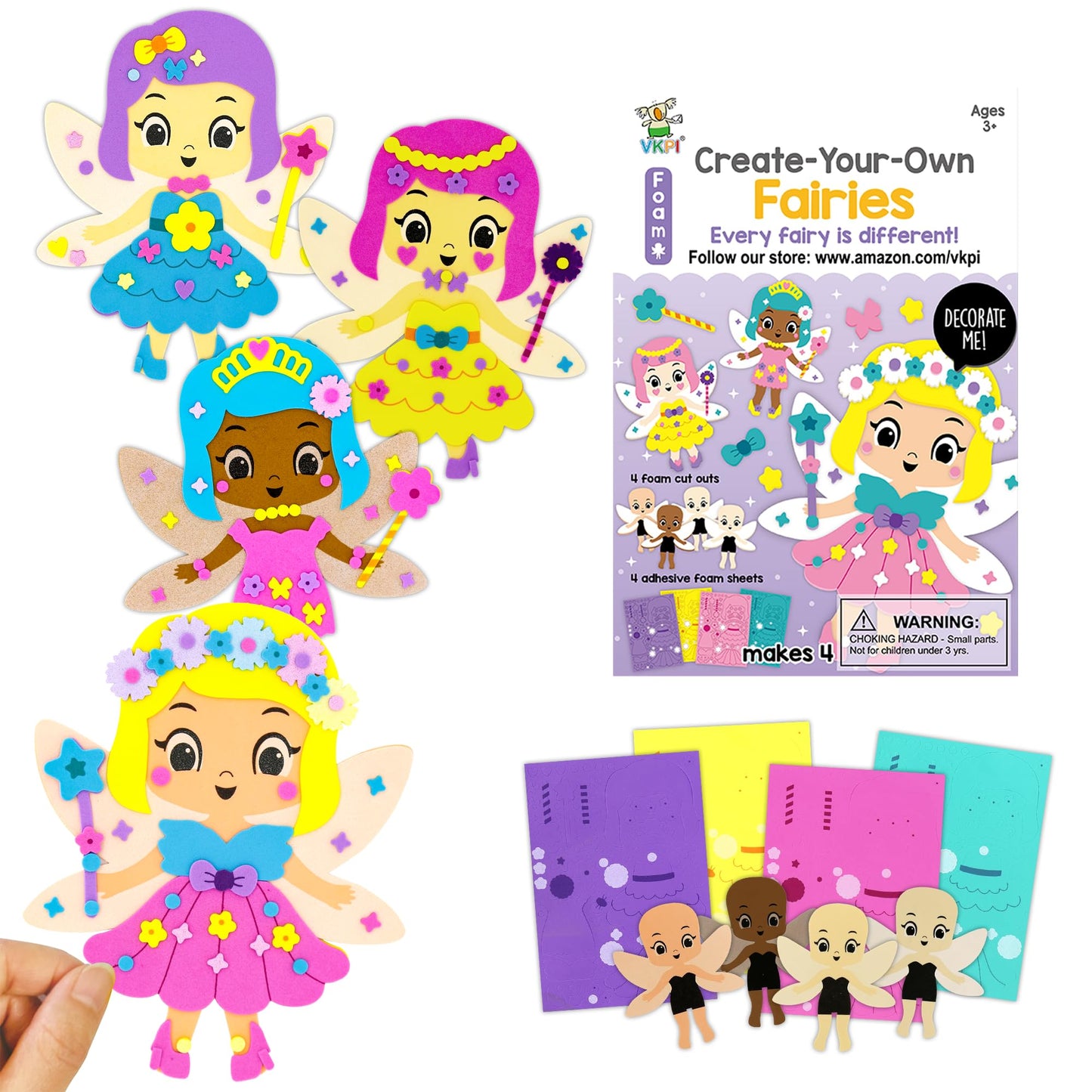 VKPI 4 Pieces EVA Foam Art Crafts Gift Kit — Create Your Own Fairies for Kids 4+