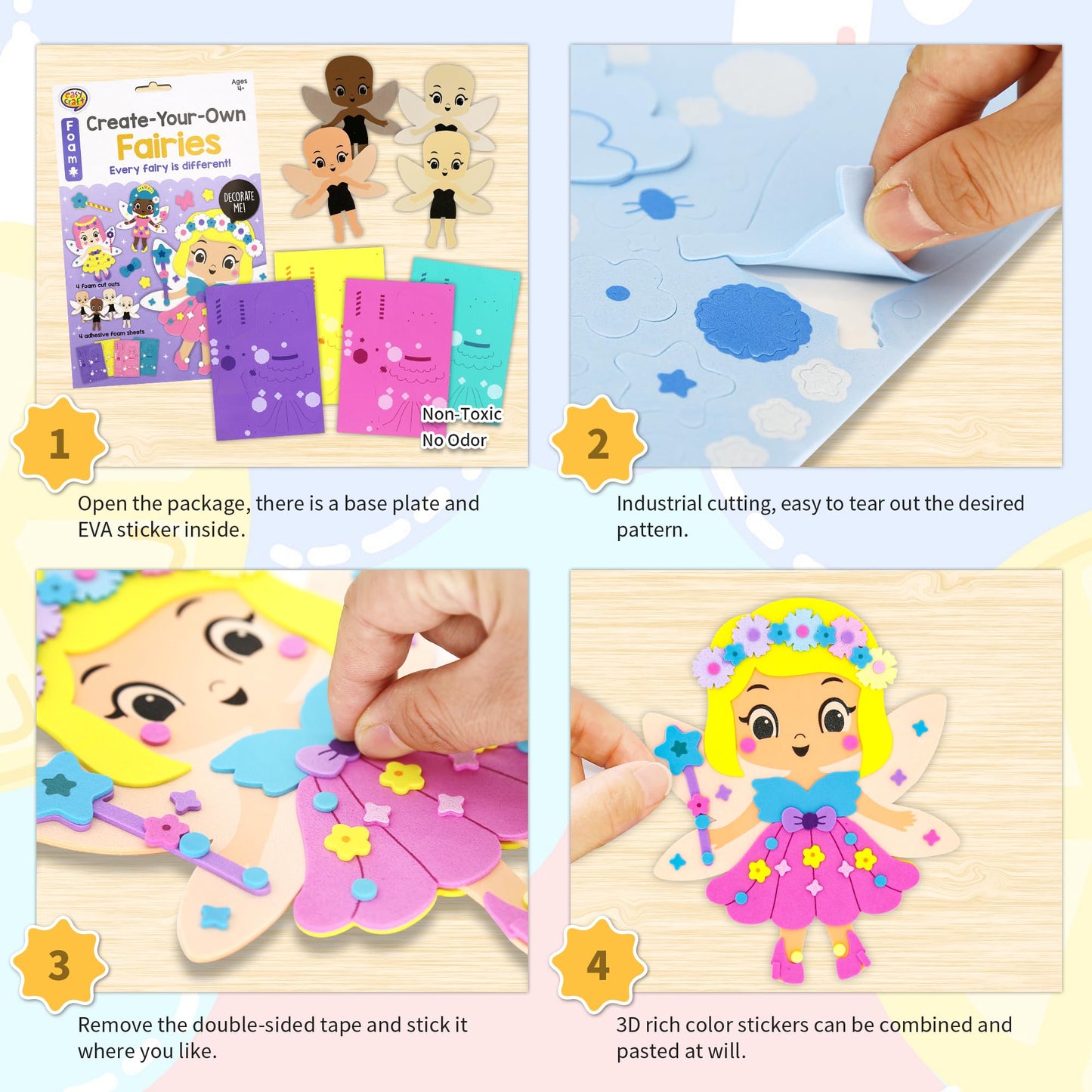 VKPI 4 Pieces EVA Foam Art Crafts Gift Kit — Create Your Own Fairies for Kids 4+