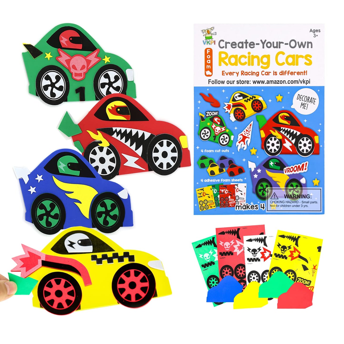 VKPI 4-Piece EVA Foam Art Crafts Kit – Make Your Own Racing Cars for Kids