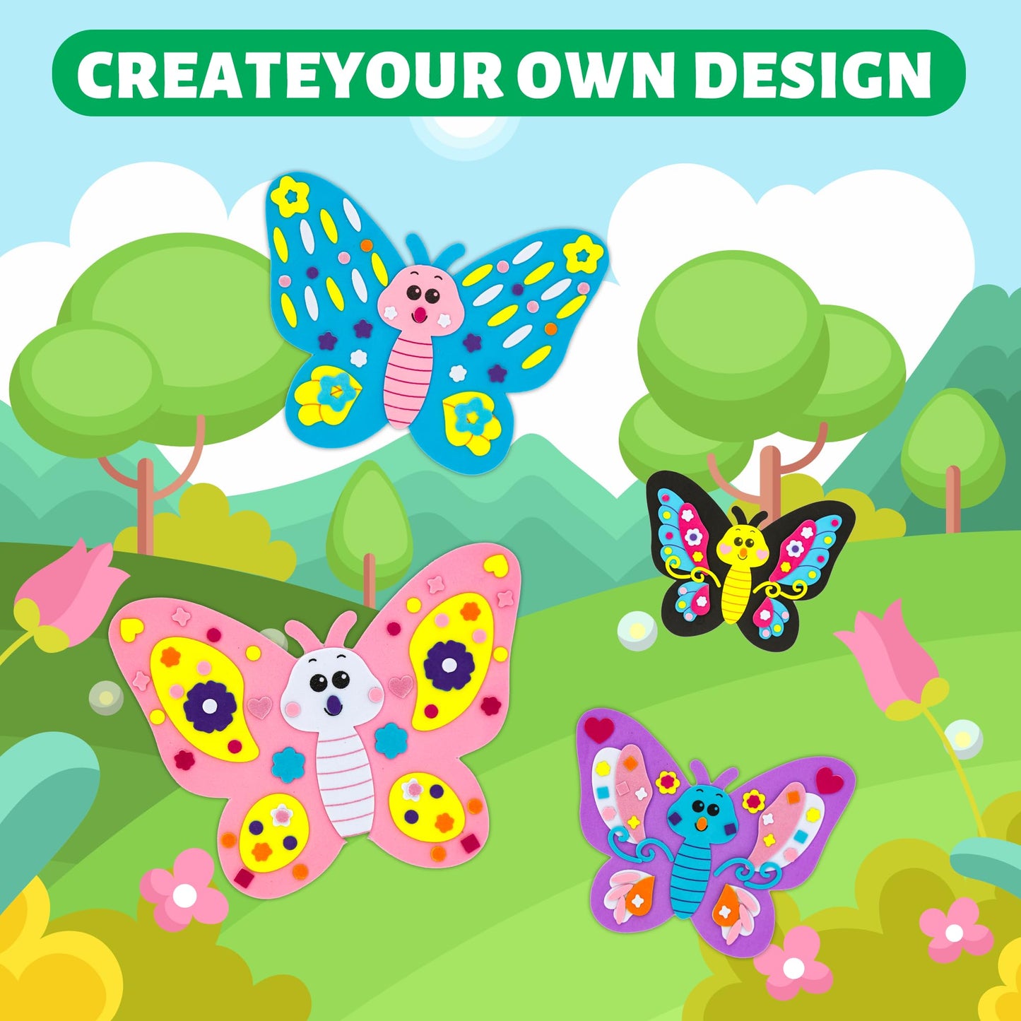 VKPI 4 Butterflies Foam Art Craft Kit – Creative 3D Butterflies for Kids