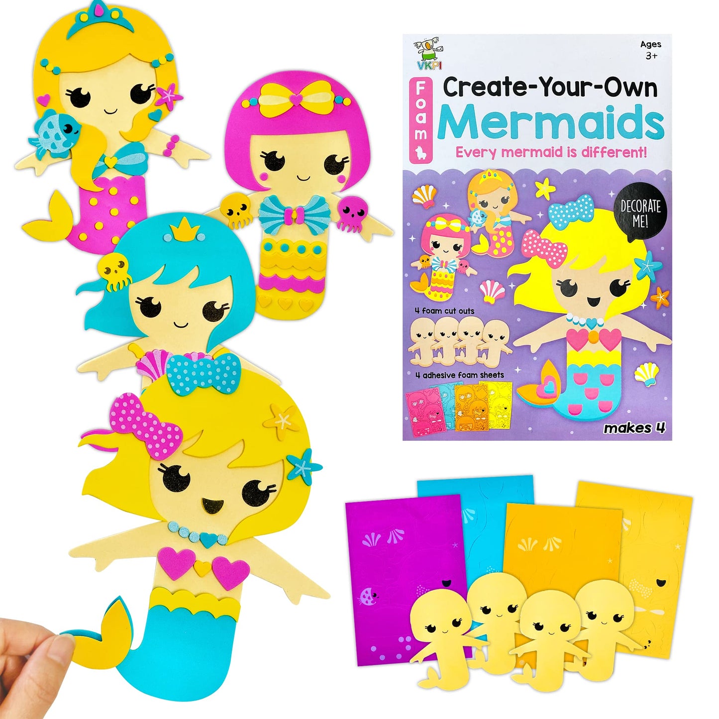 VKPI 4-Piece EVA Foam Mermaid Craft Kit for Kids | Create 3D Mermaid Art
