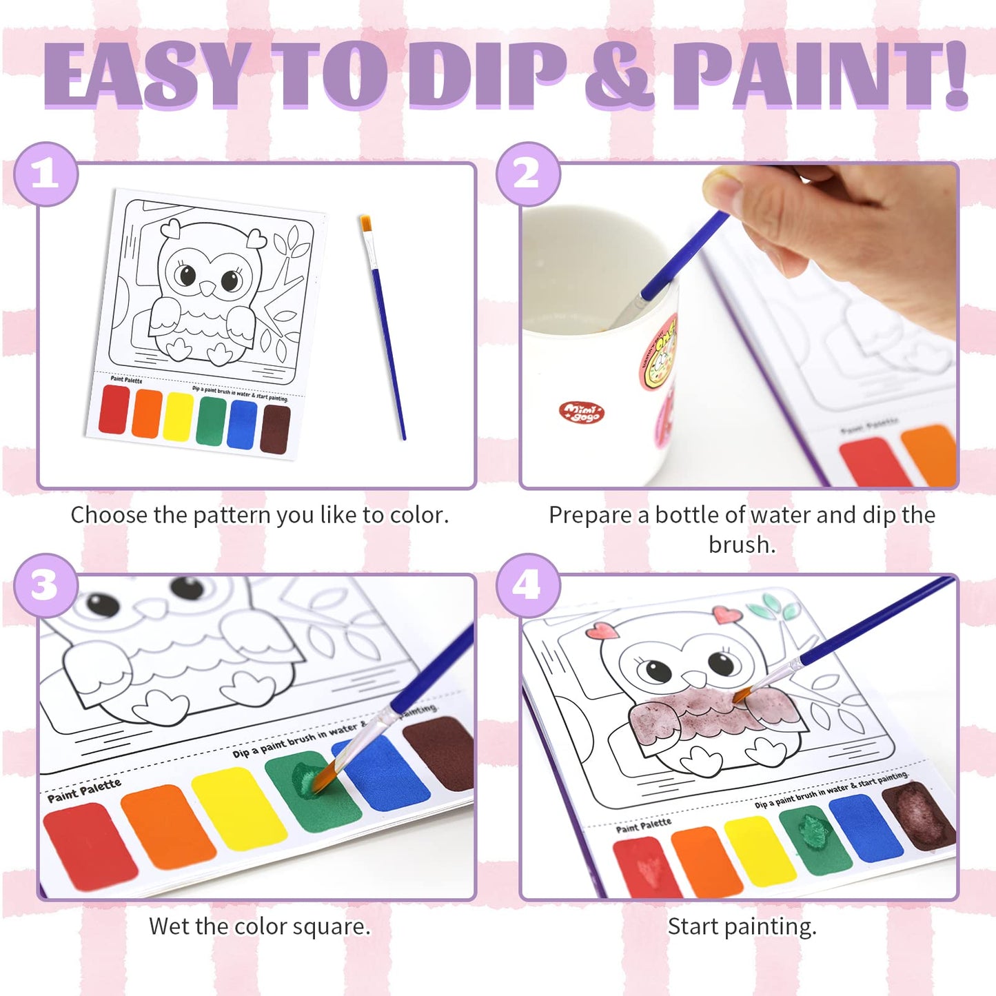 VKPI Water Coloring Activity Books – Mess-Free Kids Art Kit, 18 Sheets & 3 Brushes | Gift for Ages 3–8