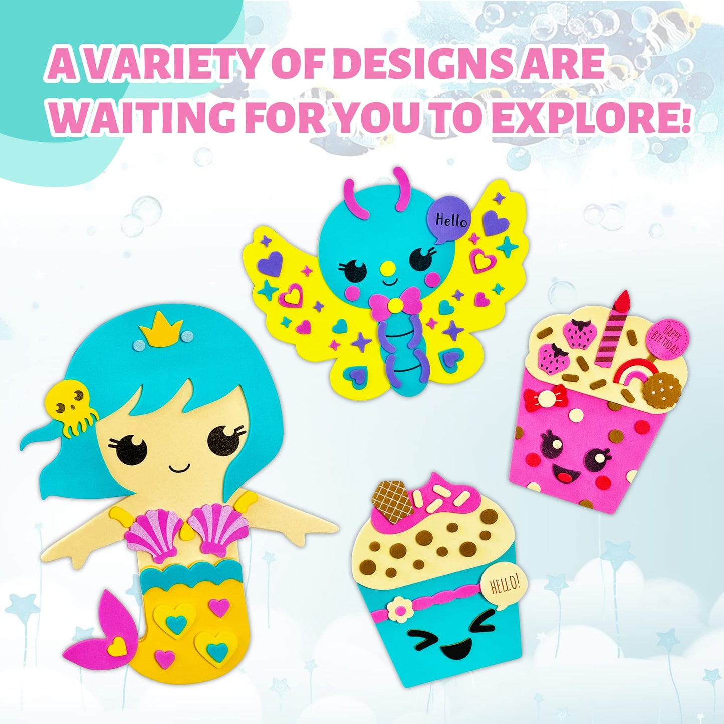 VKPI 4-Piece EVA Foam Mermaid Craft Kit for Kids | Create 3D Mermaid Art