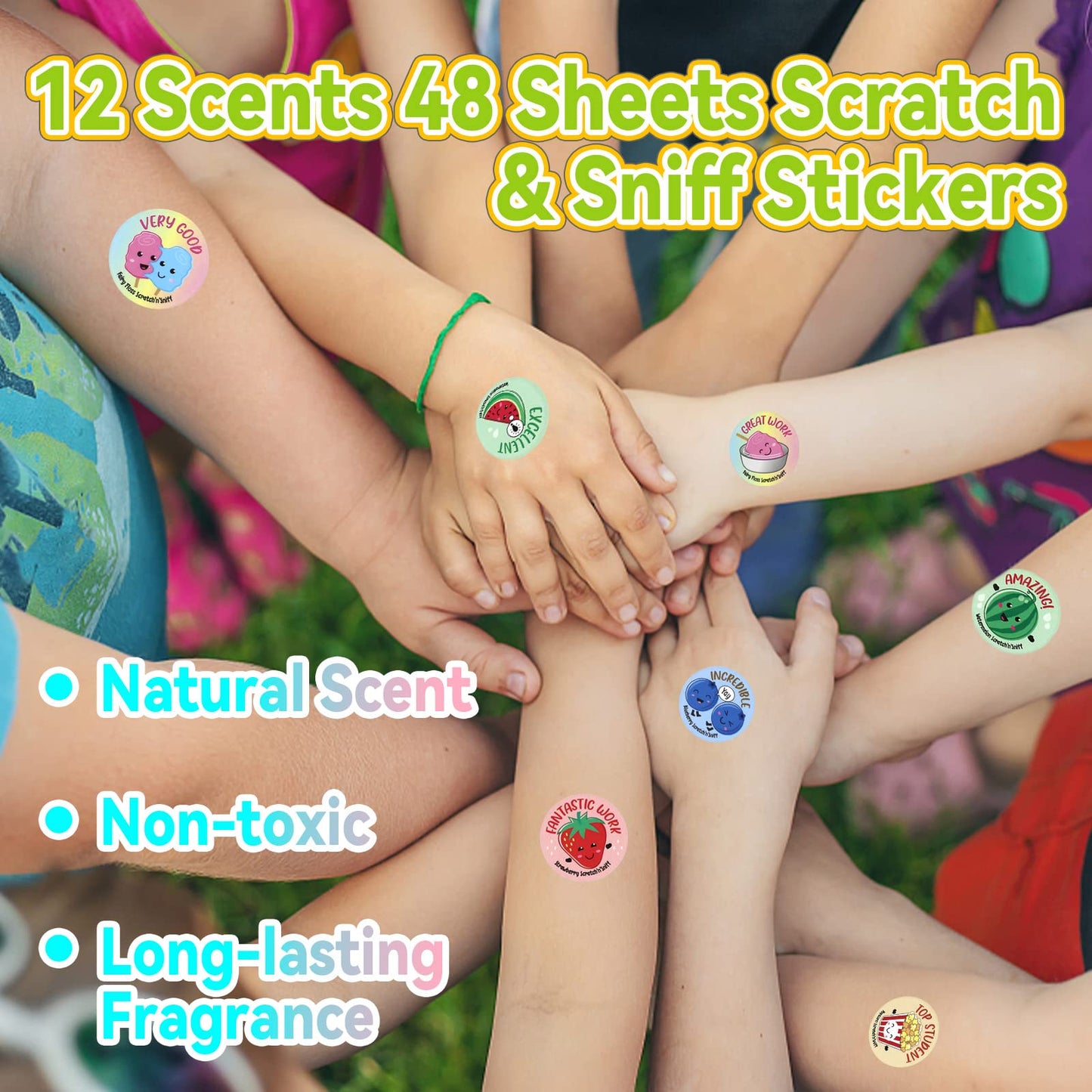 VKPI Scratch and Sniff Stickers – 1152 Pieces, 12 Scents, 48 Sheets for Kids