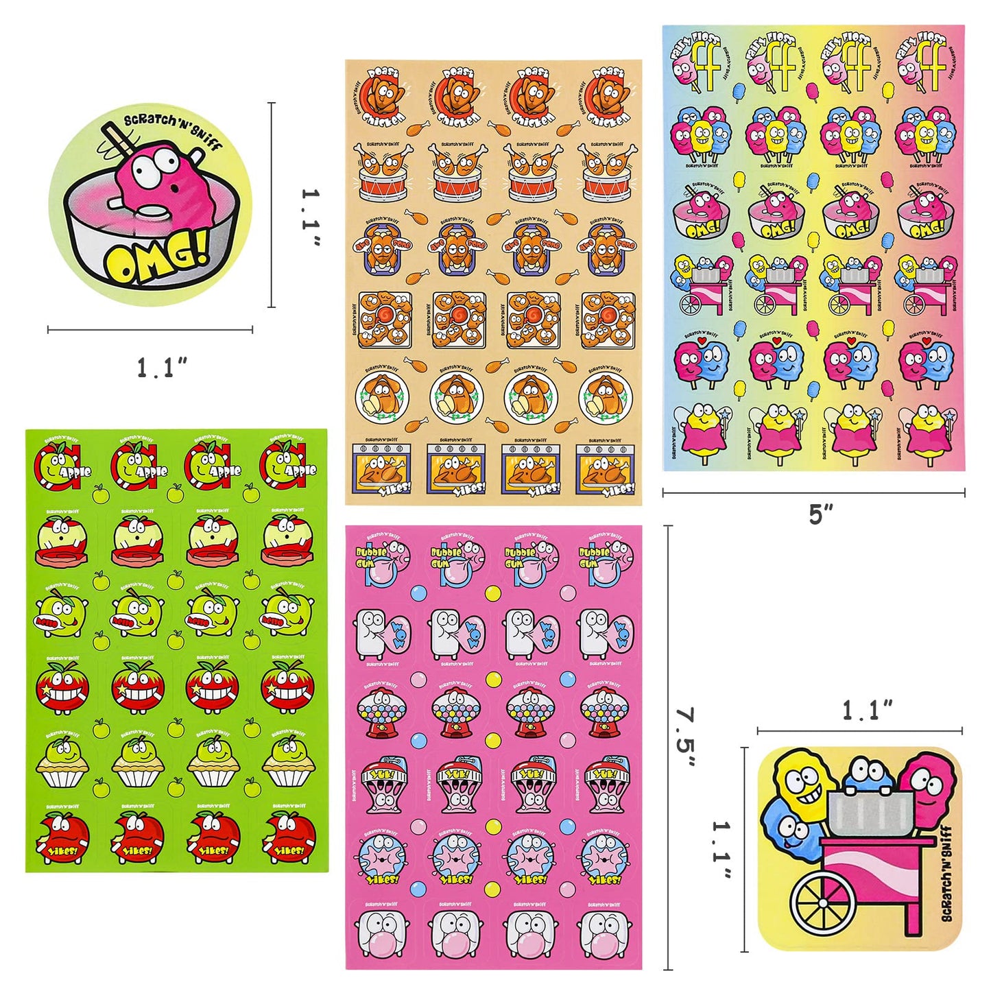 VKPI Scratch and Sniff Stickers – 1152 Pieces, 24 Scents, 48 Sheets, 144 Designs | Fun Rewards for Kids