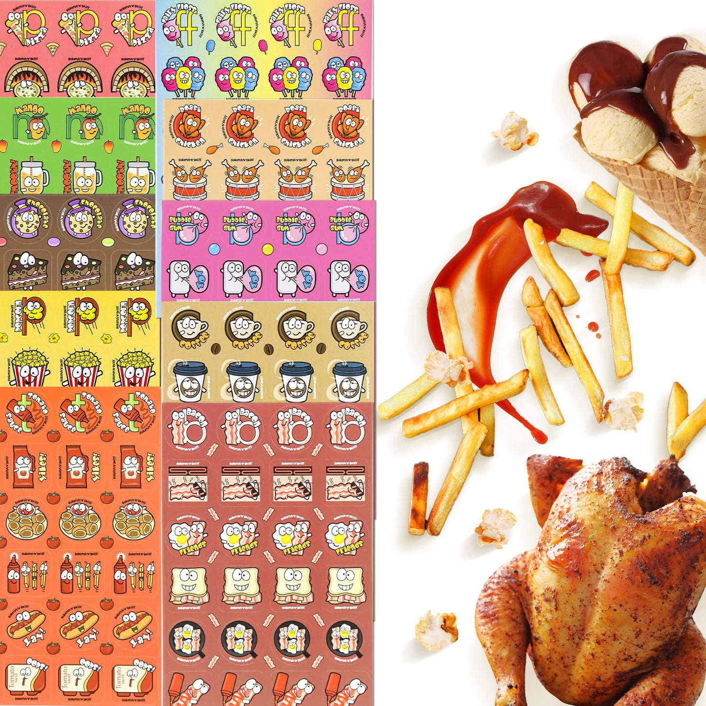 VKPI Scratch and Sniff Stickers – 1152 Pieces, 24 Scents, 48 Sheets, 144 Designs | Fun Rewards for Kids