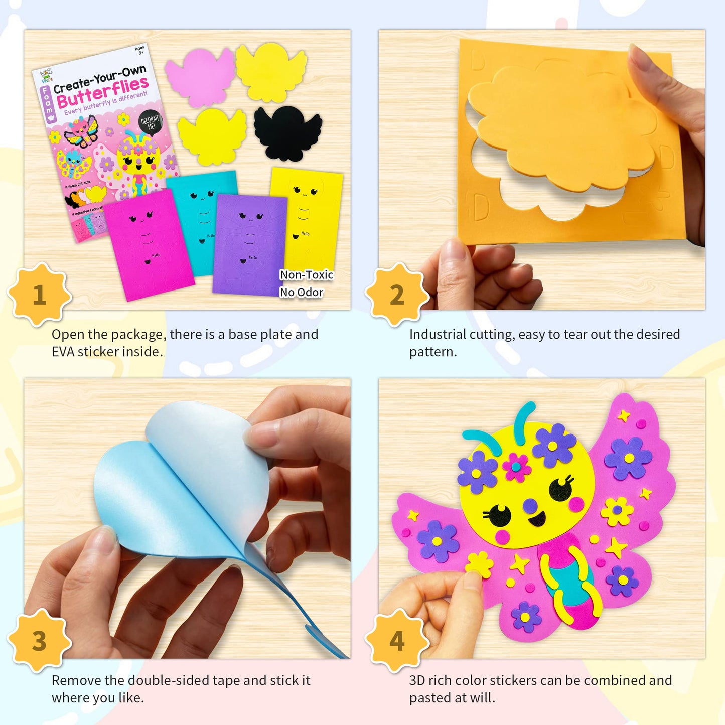 VKPI 4-Piece EVA Foam Art Kit – Create 3D Butterflies for Kids Aged 4+