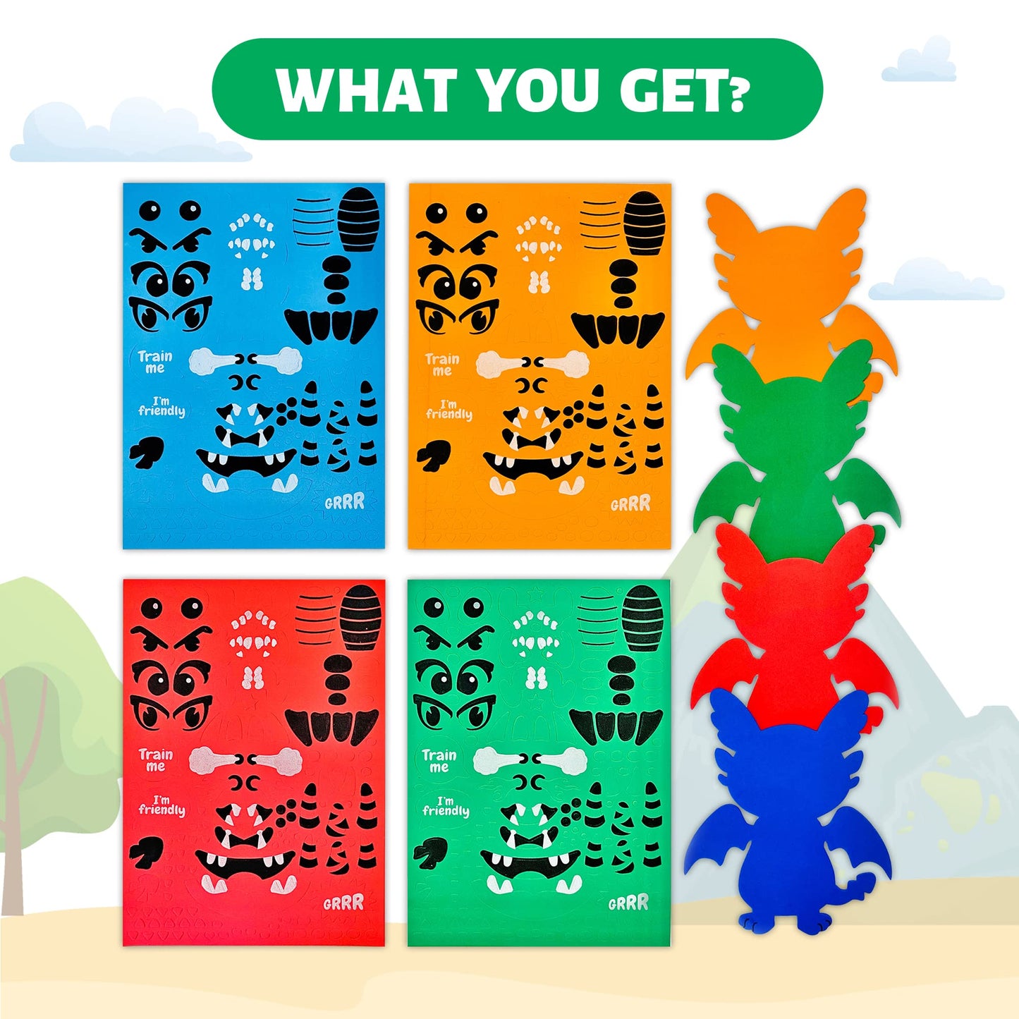 VKPI 4-Piece EVA Foam Dragon Craft Kit for Kids | Create Your Own 3D Dragons