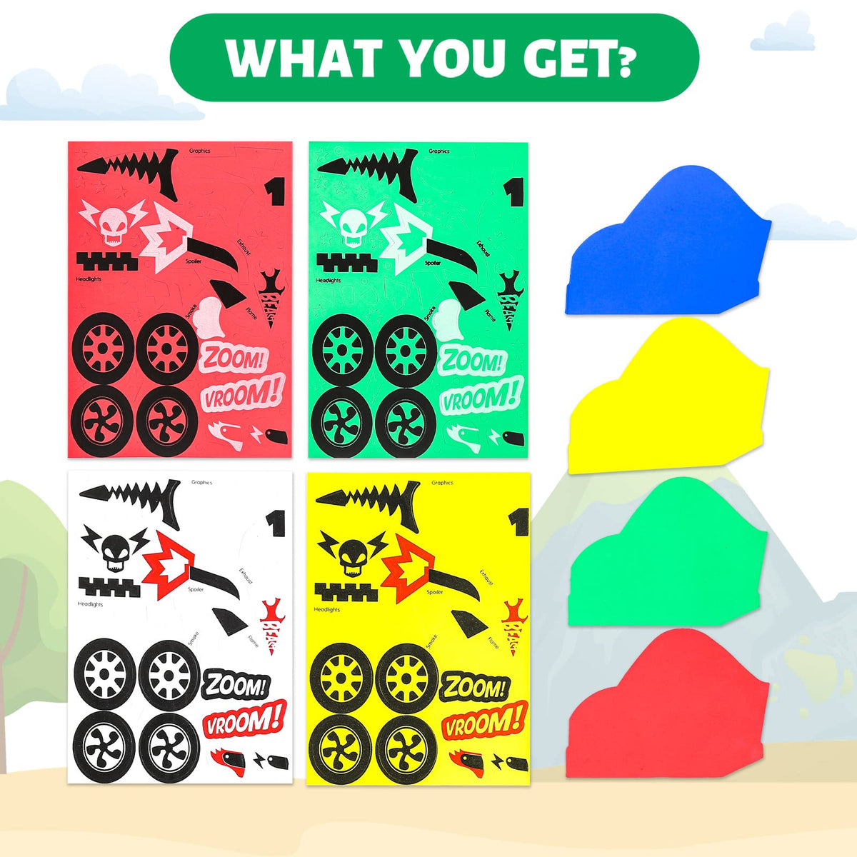 VKPI 4-Piece EVA Foam Art Crafts Kit – Make Your Own Racing Cars for Kids