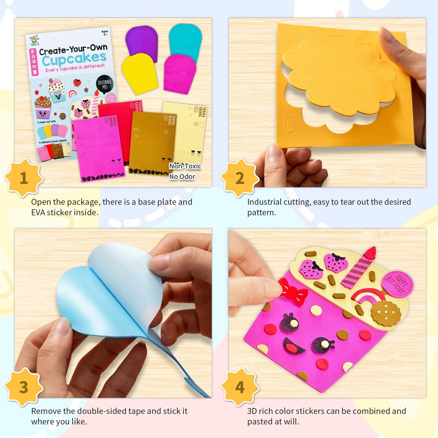 VKPI 4-Piece EVA Foam Art Kit for Kids — Create Your Own Cupcakes