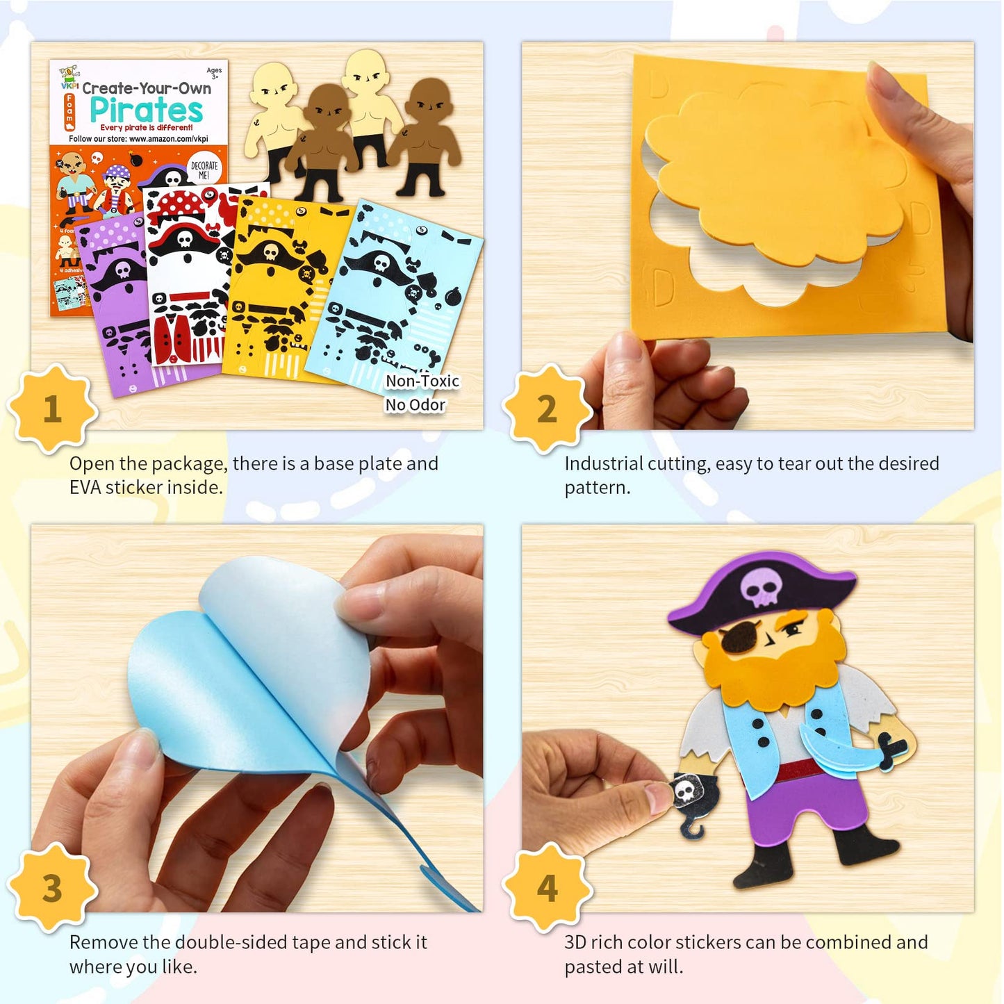 VKPI 4-Piece EVA Foam Art Crafts Kit – DIY Pirates for Kids 4+