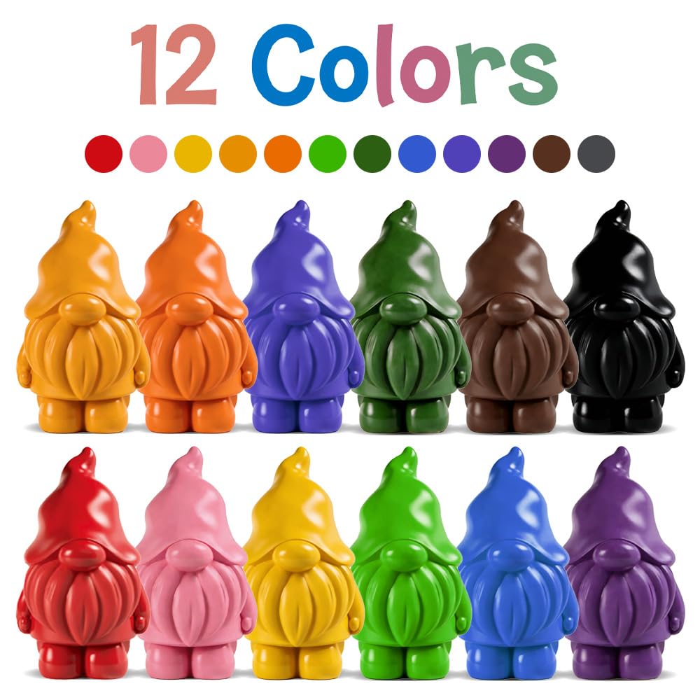 VKTEN Easter Gnome Crayons – 12-Pack Chunky 3D Toddler Coloring Set for Easter Baskets