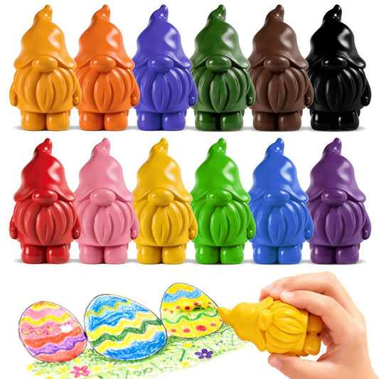 VKTEN Easter Gnome Crayons – 12-Pack Chunky 3D Toddler Coloring Set for Easter Baskets