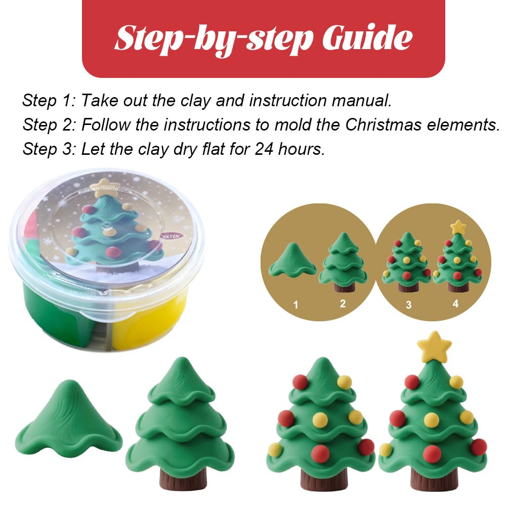 VKTEN Christmas Air-Dry Clay Kit — 12 Cups, 4 Colors Each, Holiday Tutorials