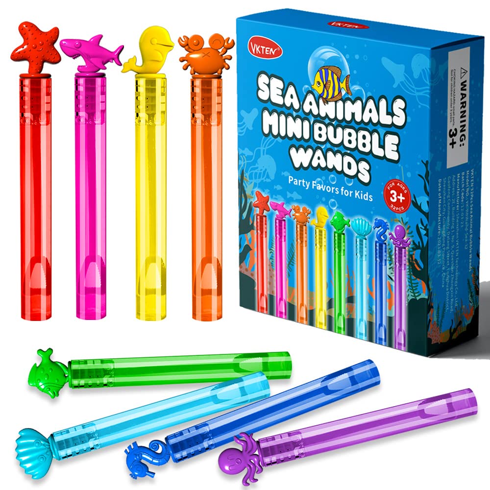 VKTEN 32Pcs Sea Mini Bubble Wands – 8 Styles, 8 Colors for Kids Parties
