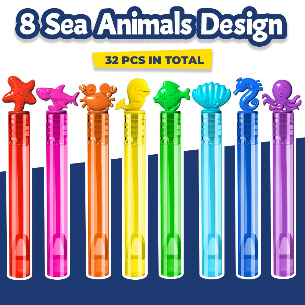 VKTEN 32Pcs Sea Mini Bubble Wands – 8 Styles, 8 Colors for Kids Parties