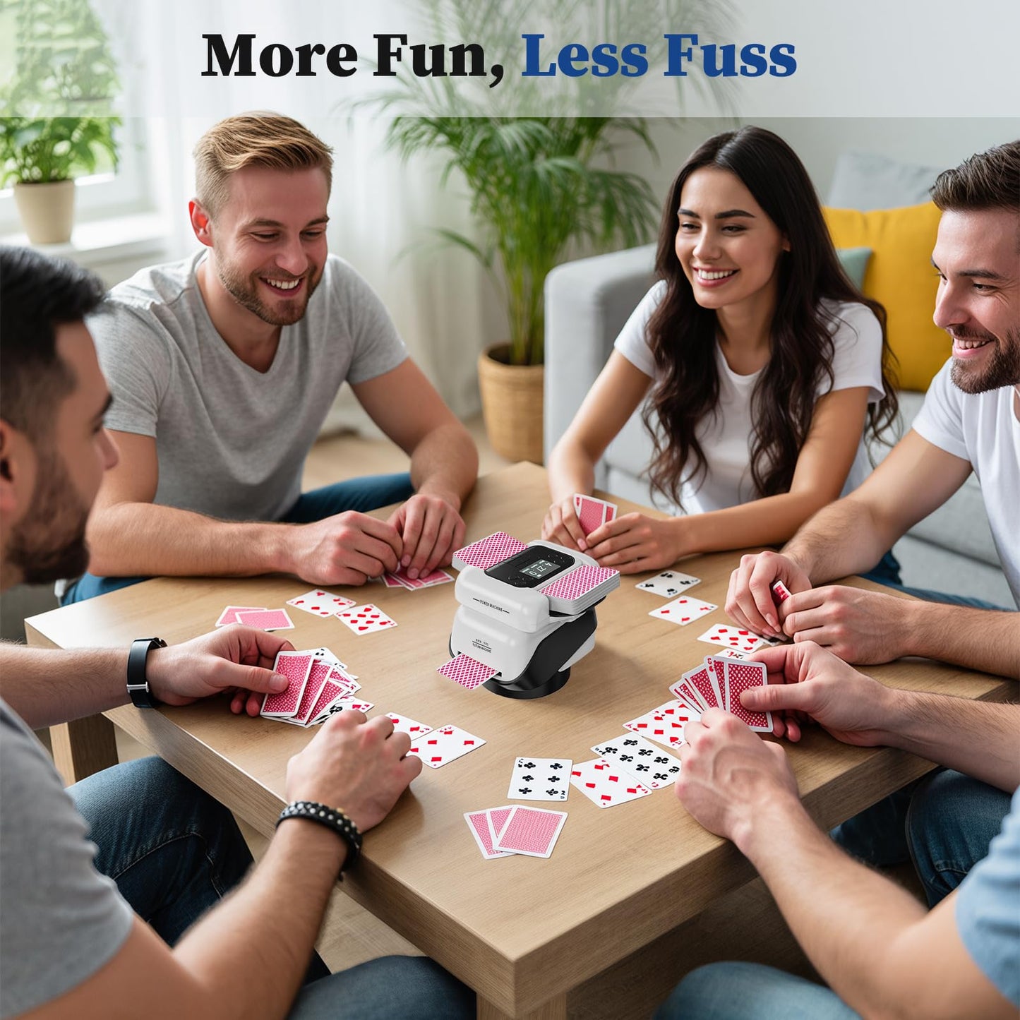 Vlkslasy 2-in-1 Automatic Card Shuffler & Dealer for 1-2 Decks, 4 Remotes, 8 Players, White