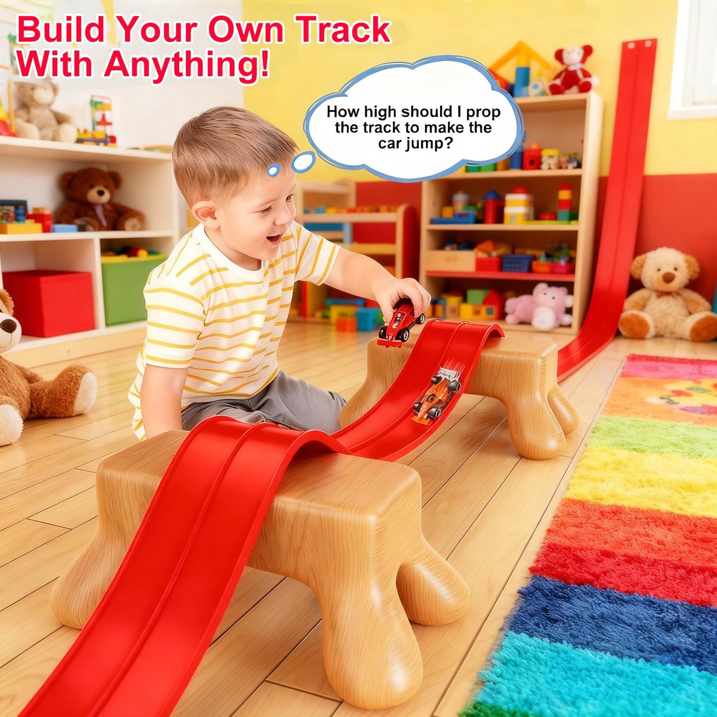 Vlkslasy Flexible Race Track Toys — 20 ft Roll-Up DIY Racetrack with Suction Cups and 4 Cars