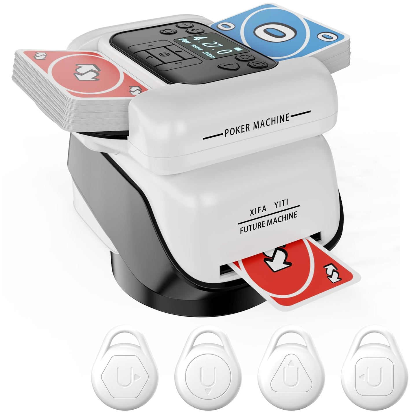 Vlkslasy 2-in-1 Automatic Card Shuffler & Dealer for 1-2 Decks, 4 Remotes, 8 Players, White