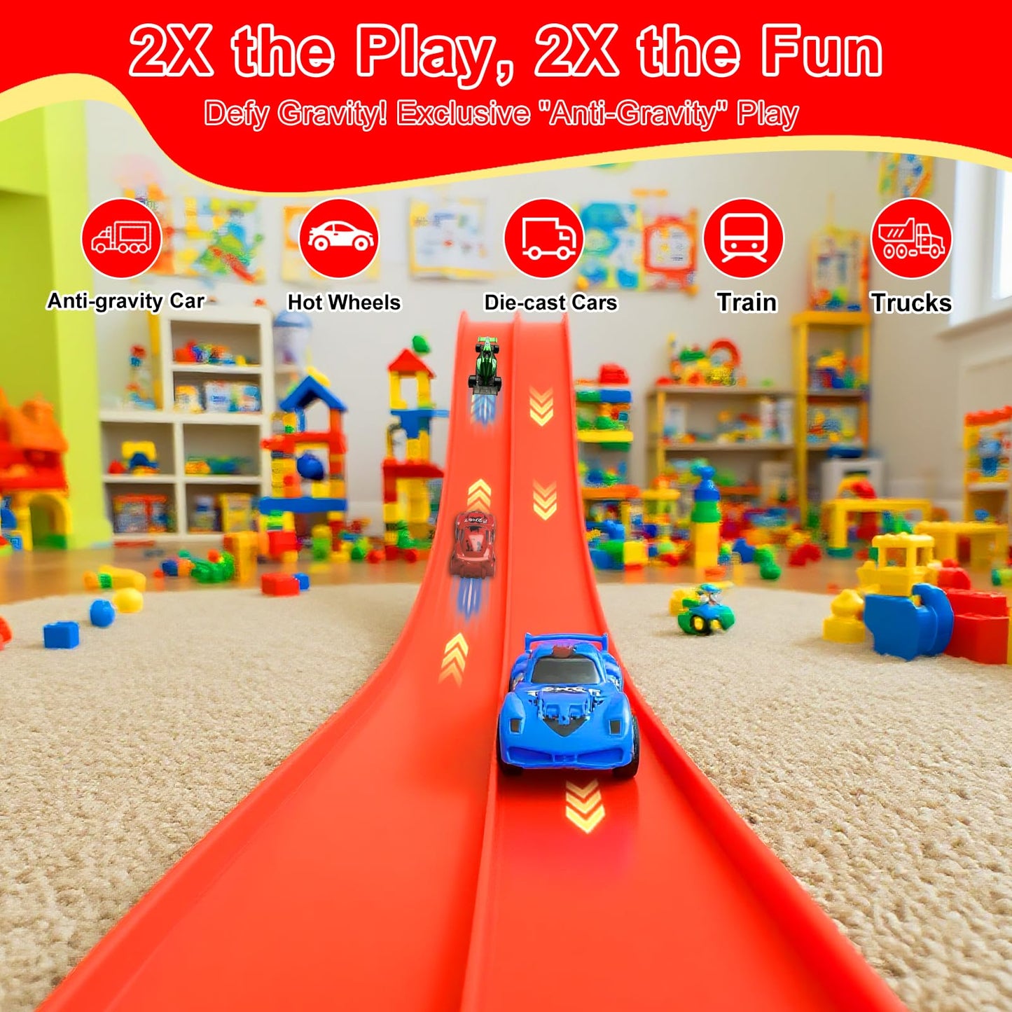 Vlkslasy Flexible Race Track Toys — 20 ft Roll-Up DIY Racetrack with Suction Cups and 4 Cars