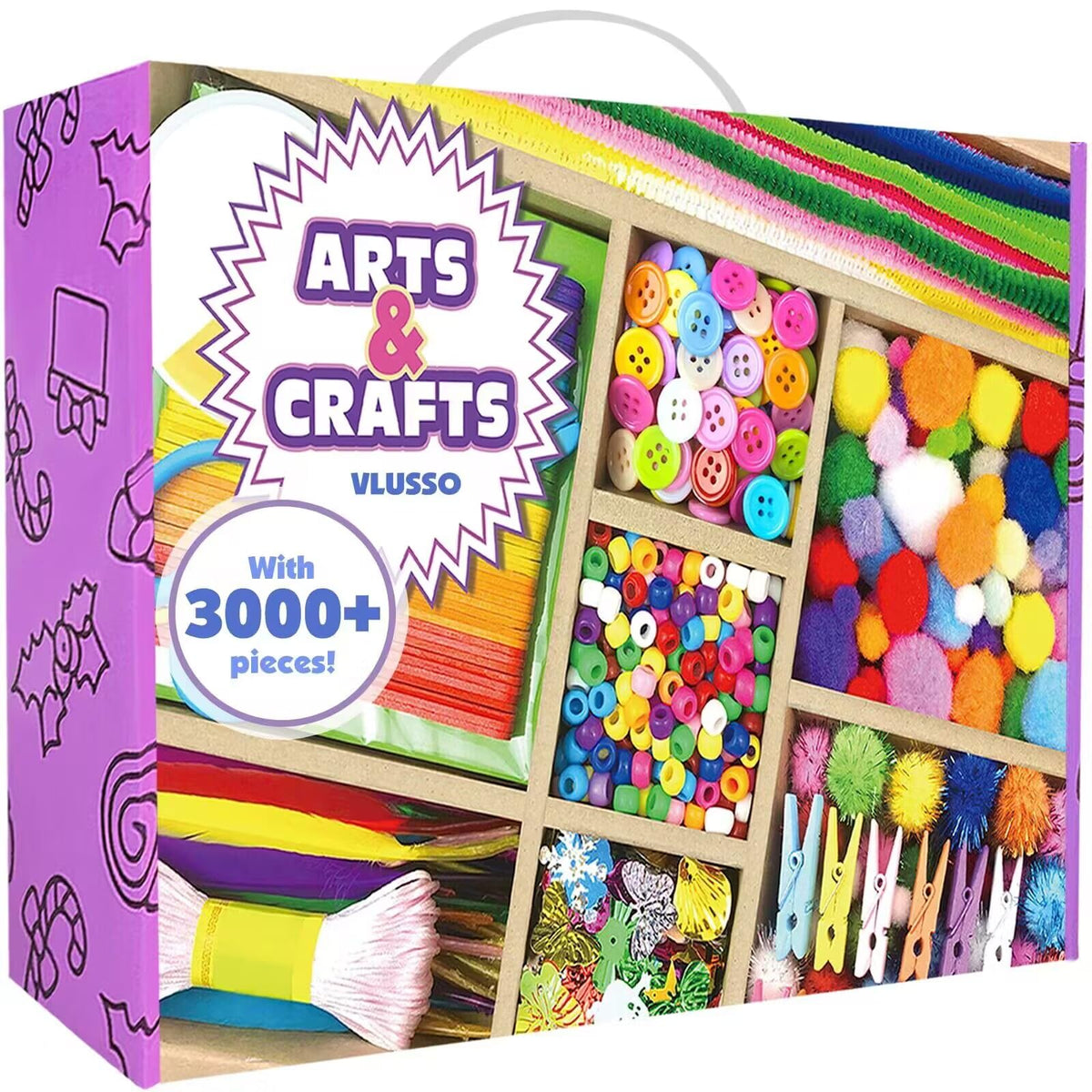VLUSSO 3000Pcs DIY Arts & Crafts Kit for Kids – All-in-One Craft Set for Ages 4-12