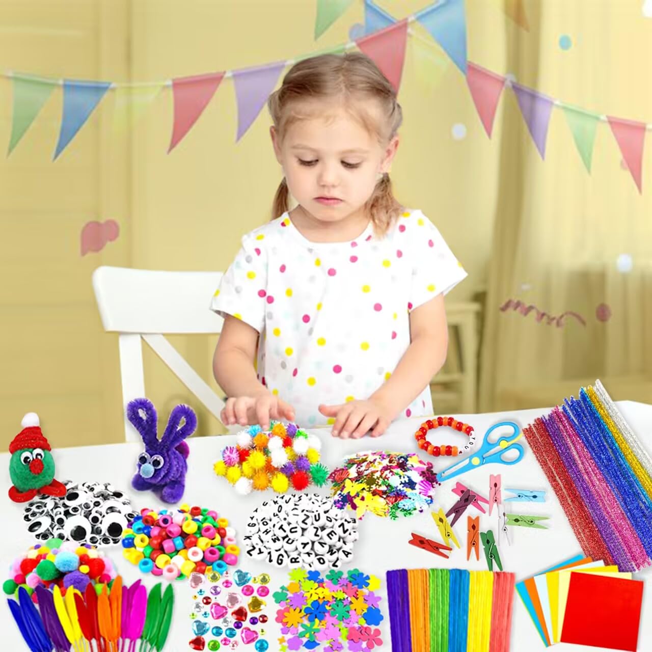 VLUSSO 2000-Pcs DIY Arts & Crafts Kit for Kids – All-in-One Craft Supplies for Ages 5-9