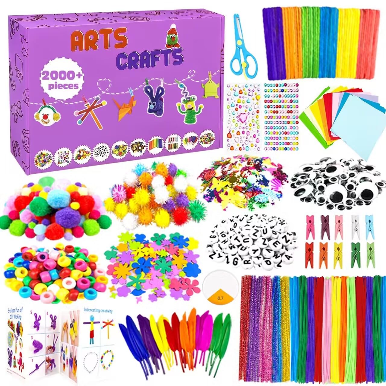 VLUSSO 2000-Pcs DIY Arts & Crafts Kit for Kids – All-in-One Craft Supplies for Ages 5-9