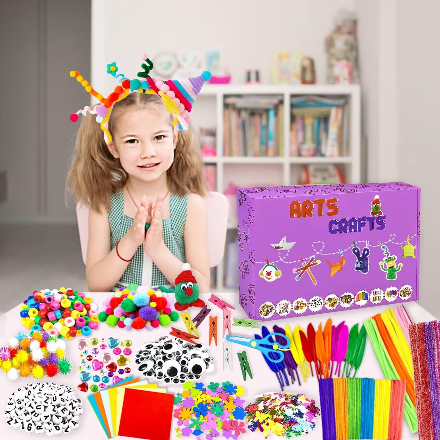 VLUSSO 2000-Pcs DIY Arts & Crafts Kit for Kids – All-in-One Craft Supplies for Ages 5-9