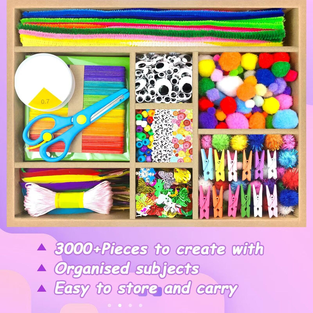 VLUSSO 3000Pcs DIY Arts & Crafts Kit for Kids – All-in-One Craft Set for Ages 4-12