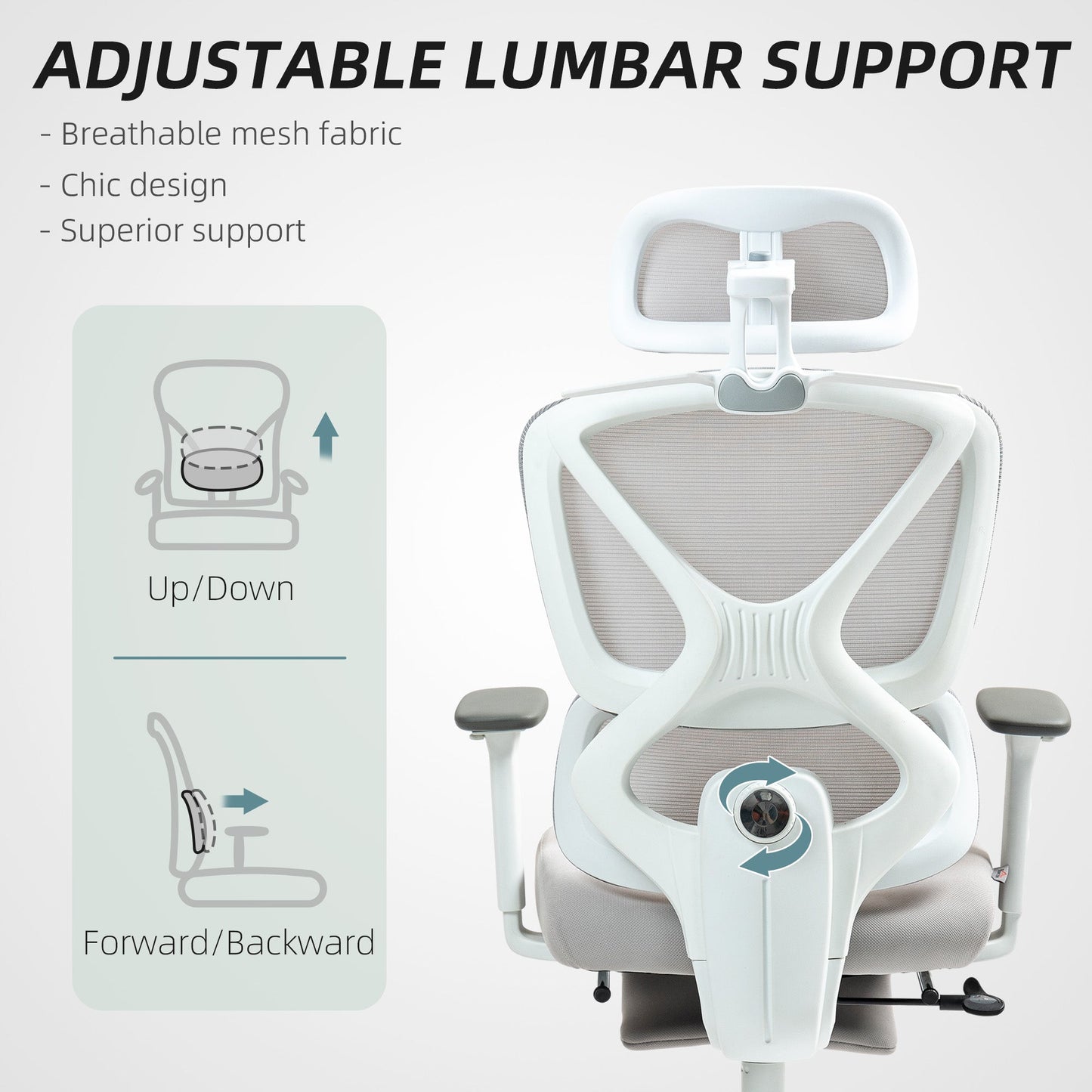 HOMCOM Ergonomic Office Chair, Recliner Computer Chair with Footrest, Grey