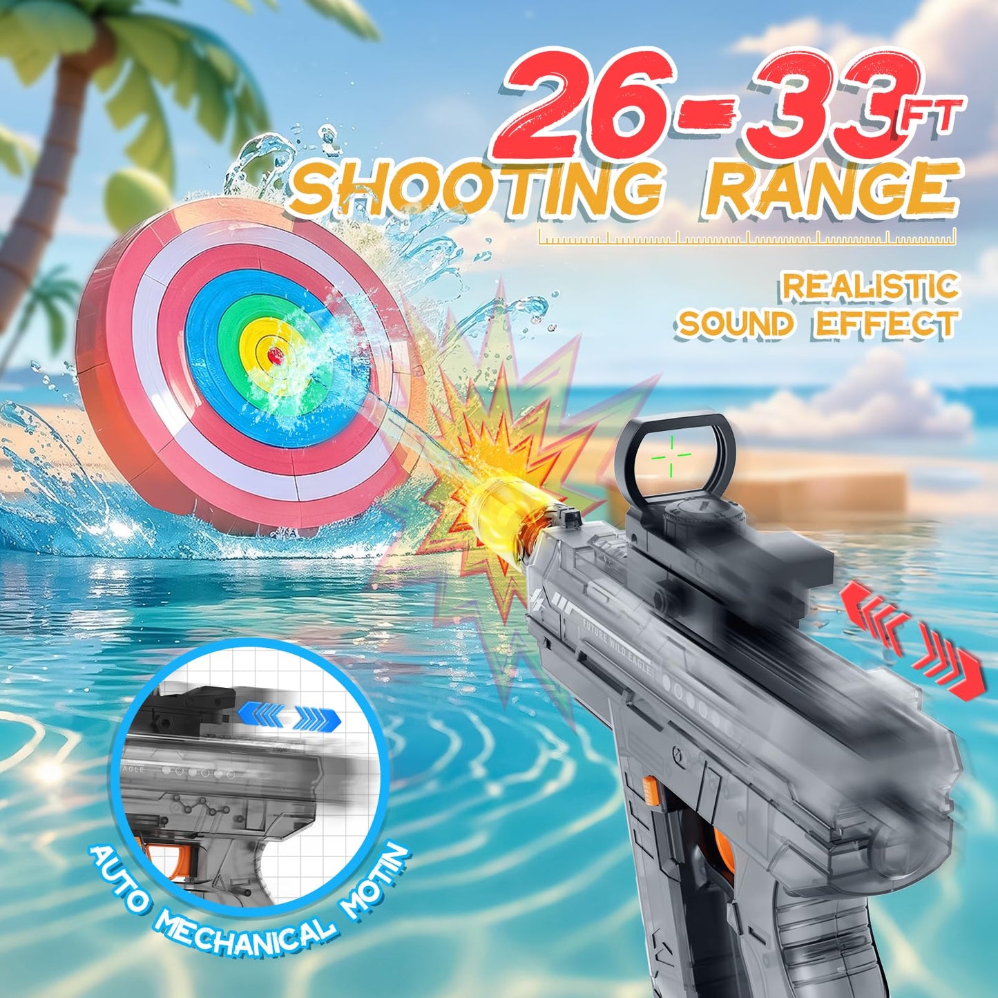 Vmiya Electric Water Gun 2 Pack – Light-Up Muzzle, 800cc Tanks, 26-33ft Range
