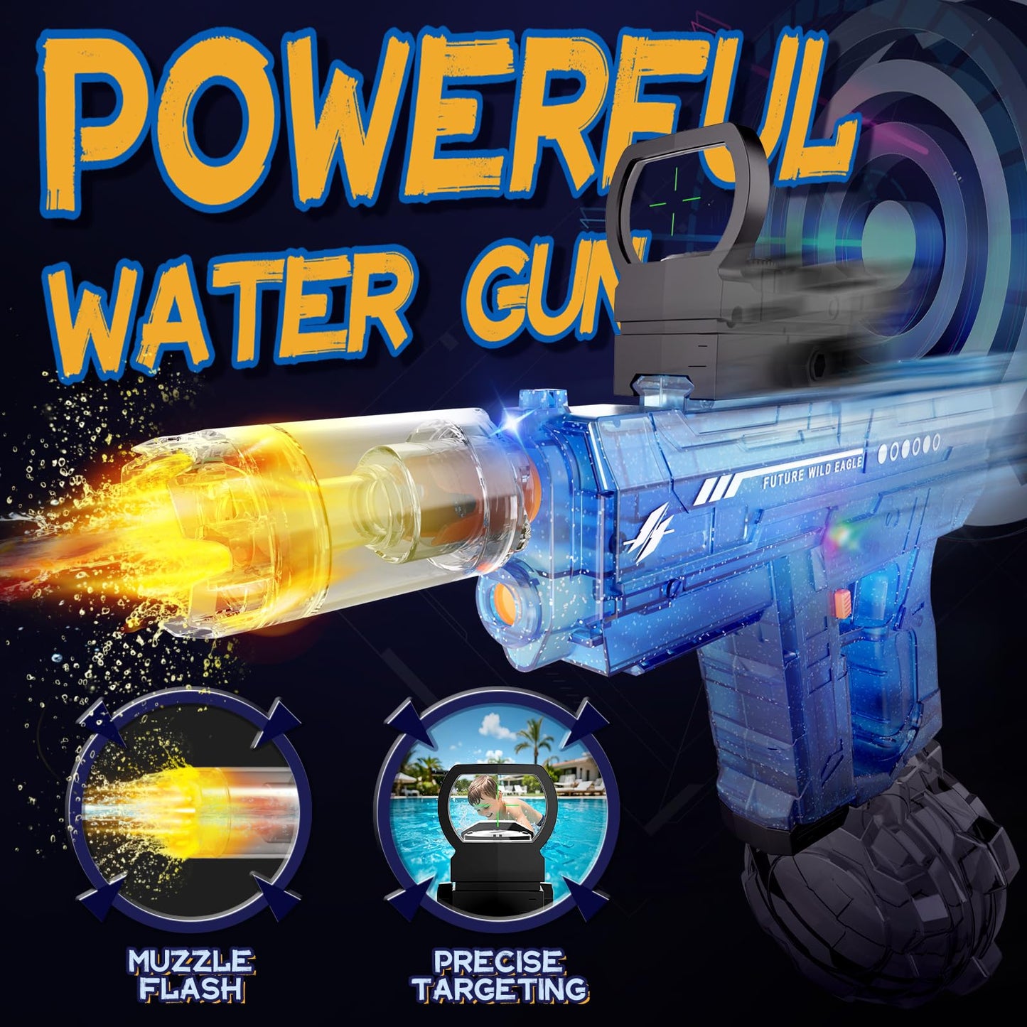 Vmiya Electric Water Gun 2 Pack – Light-Up Muzzle, 800cc Tanks, 26-33ft Range