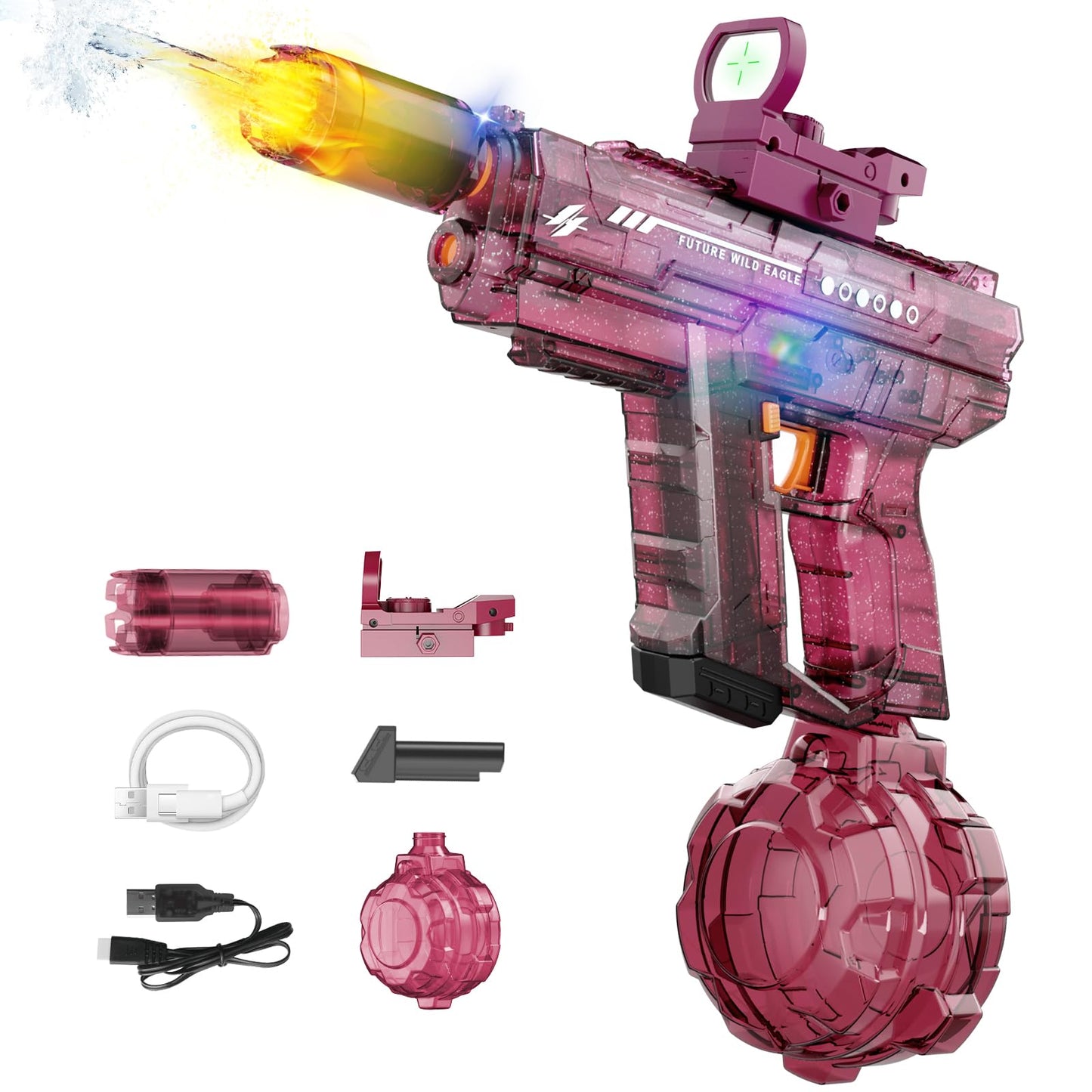 Vmiya Electric Water Gun – Light-Up 800cc, 26–33 ft Range, Pink & Red