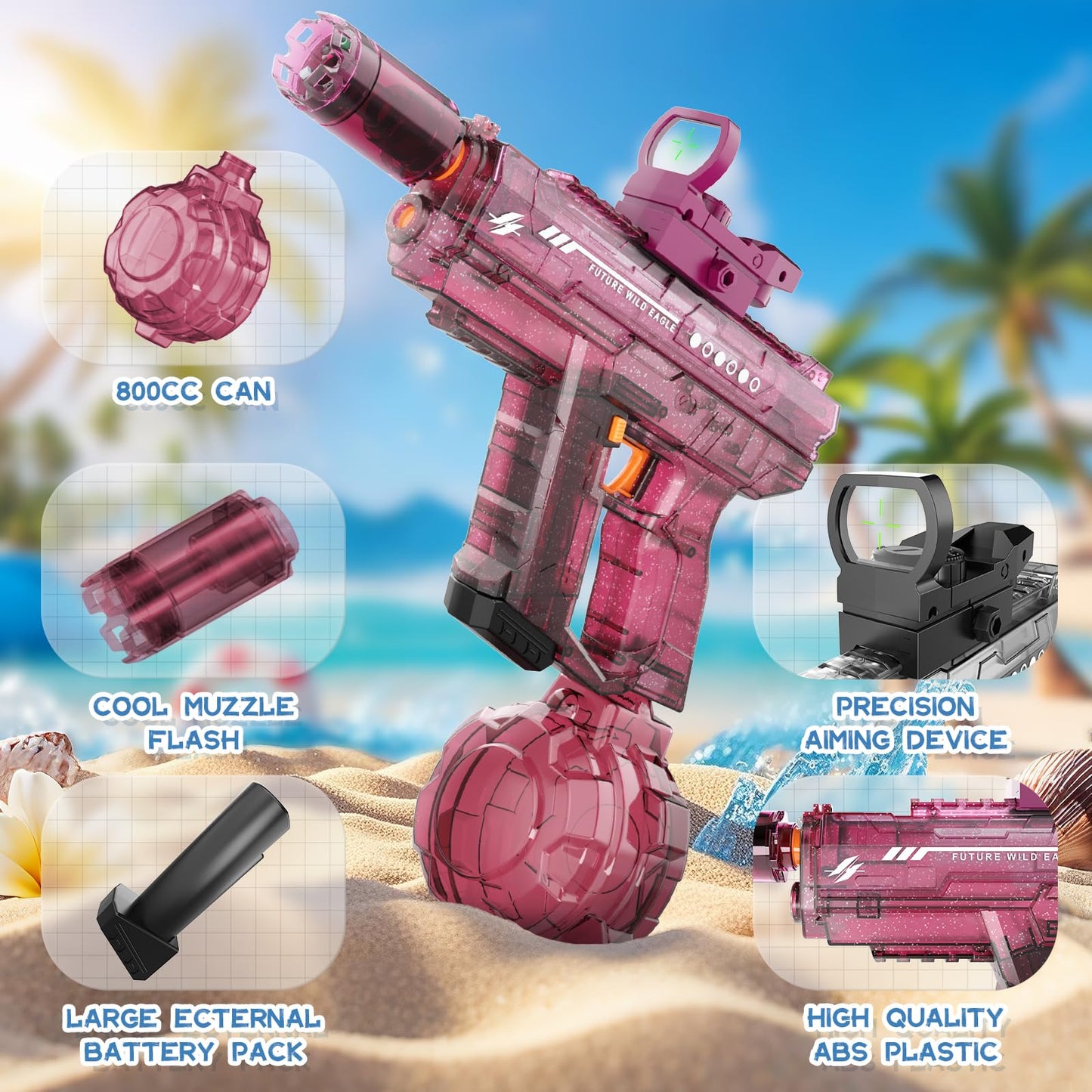 Vmiya Electric Water Gun 2 Pack – Light-Up, 800cc Tank, 26-33 ft Range