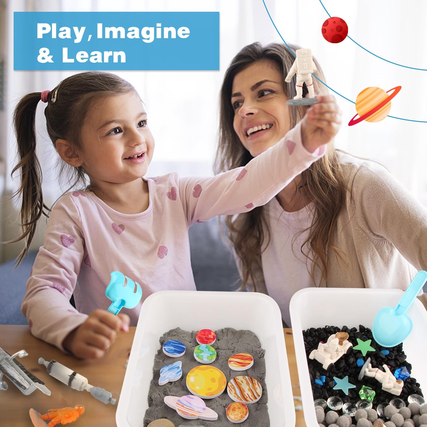 VMNlooking Space Themed Sensory Bin Filler – 9 Planets, 6 Textures, 4 Bins for Kids