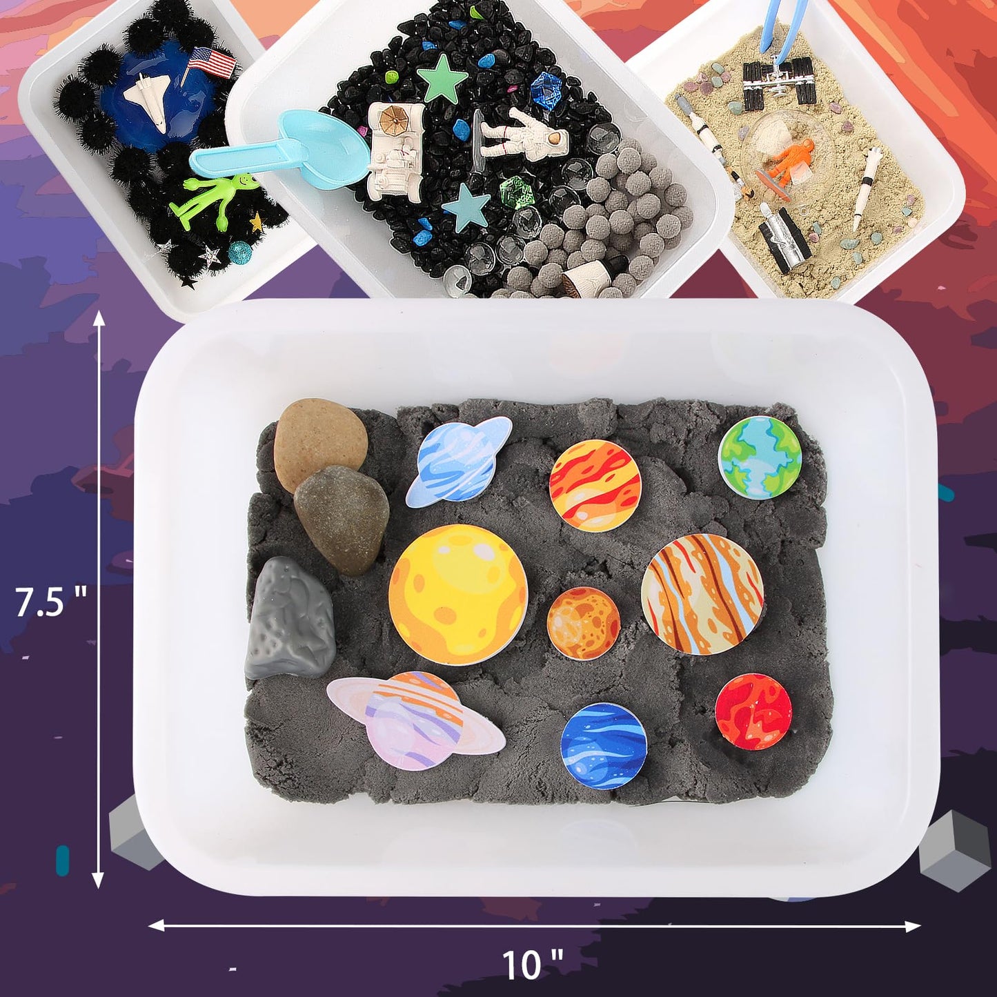VMNlooking Space Themed Sensory Bin Filler – 9 Planets, 6 Textures, 4 Bins for Kids