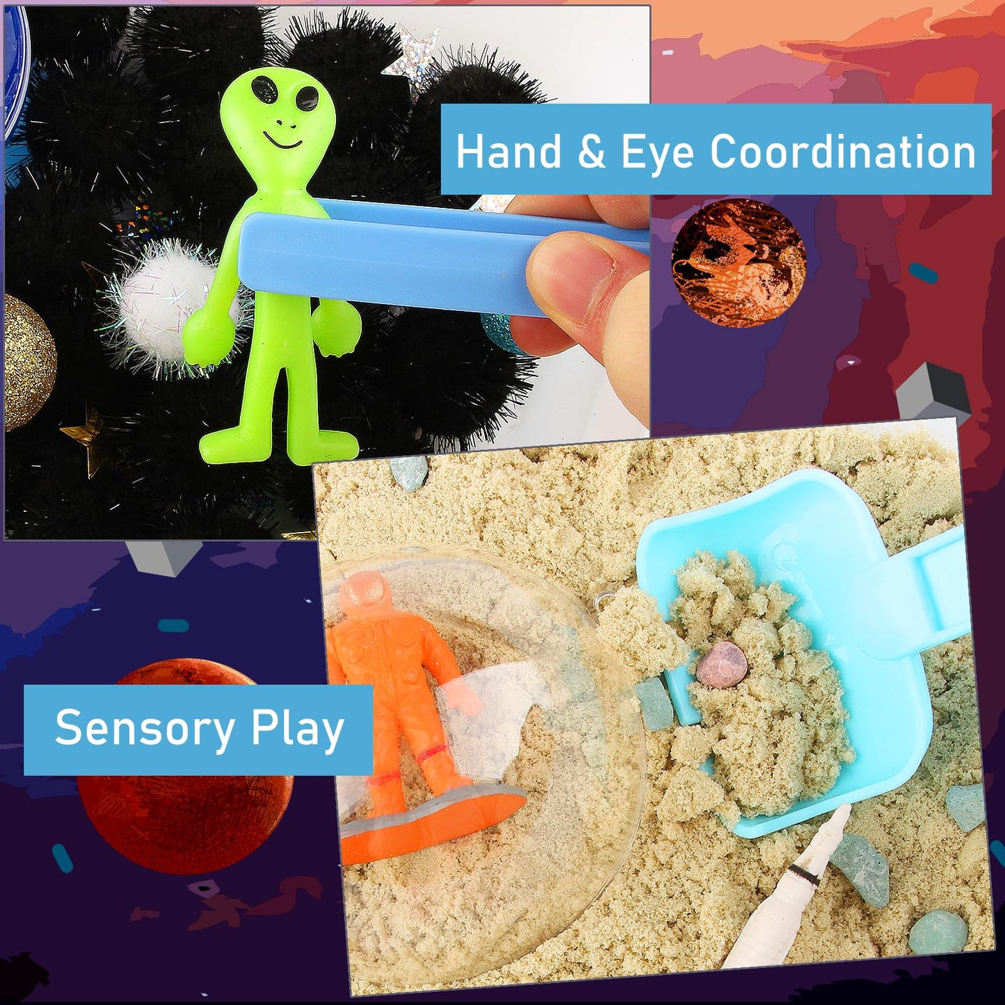 VMNlooking Space Themed Sensory Bin Filler – 9 Planets, 6 Textures, 4 Bins for Kids