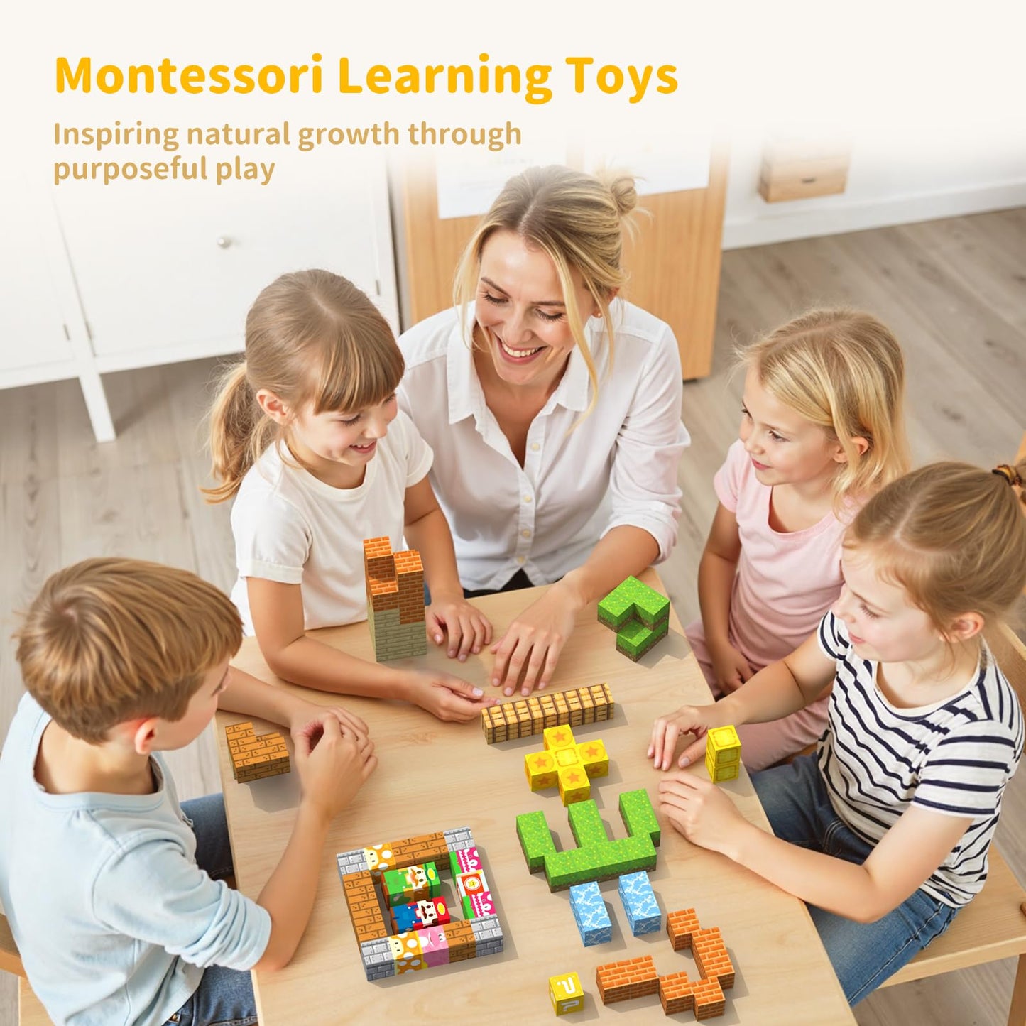 VNLINA Magnetic Blocks 154-Piece STEM Building Toys for Kids | Montessori Sensory Construction Set
