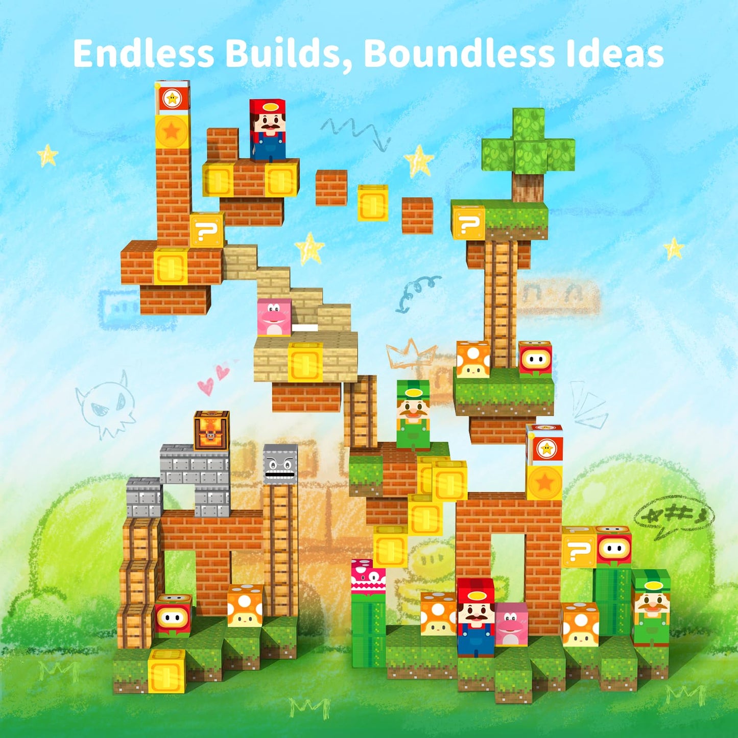 VNLINA Magnetic Blocks 154-Piece STEM Building Toys for Kids | Montessori Sensory Construction Set