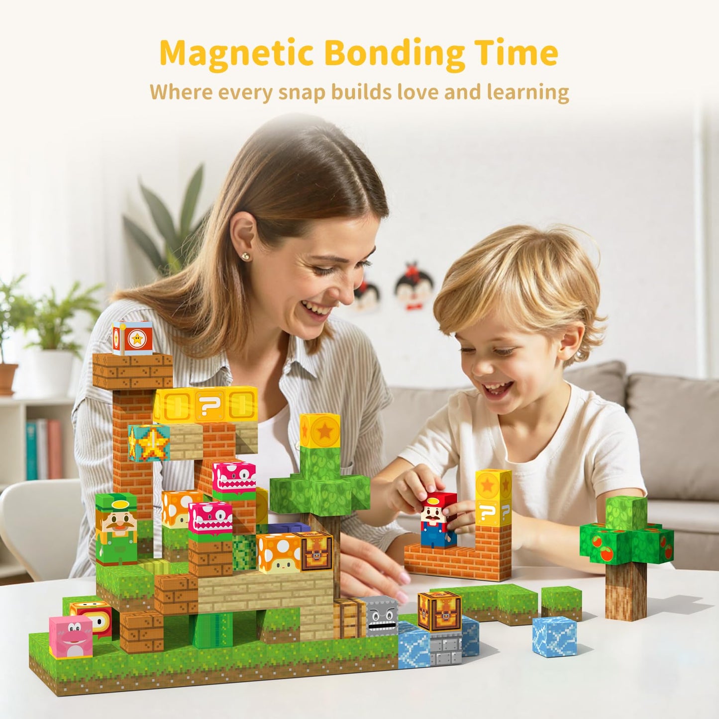 VNLINA Magnetic Blocks 154-Piece STEM Building Toys for Kids | Montessori Sensory Construction Set