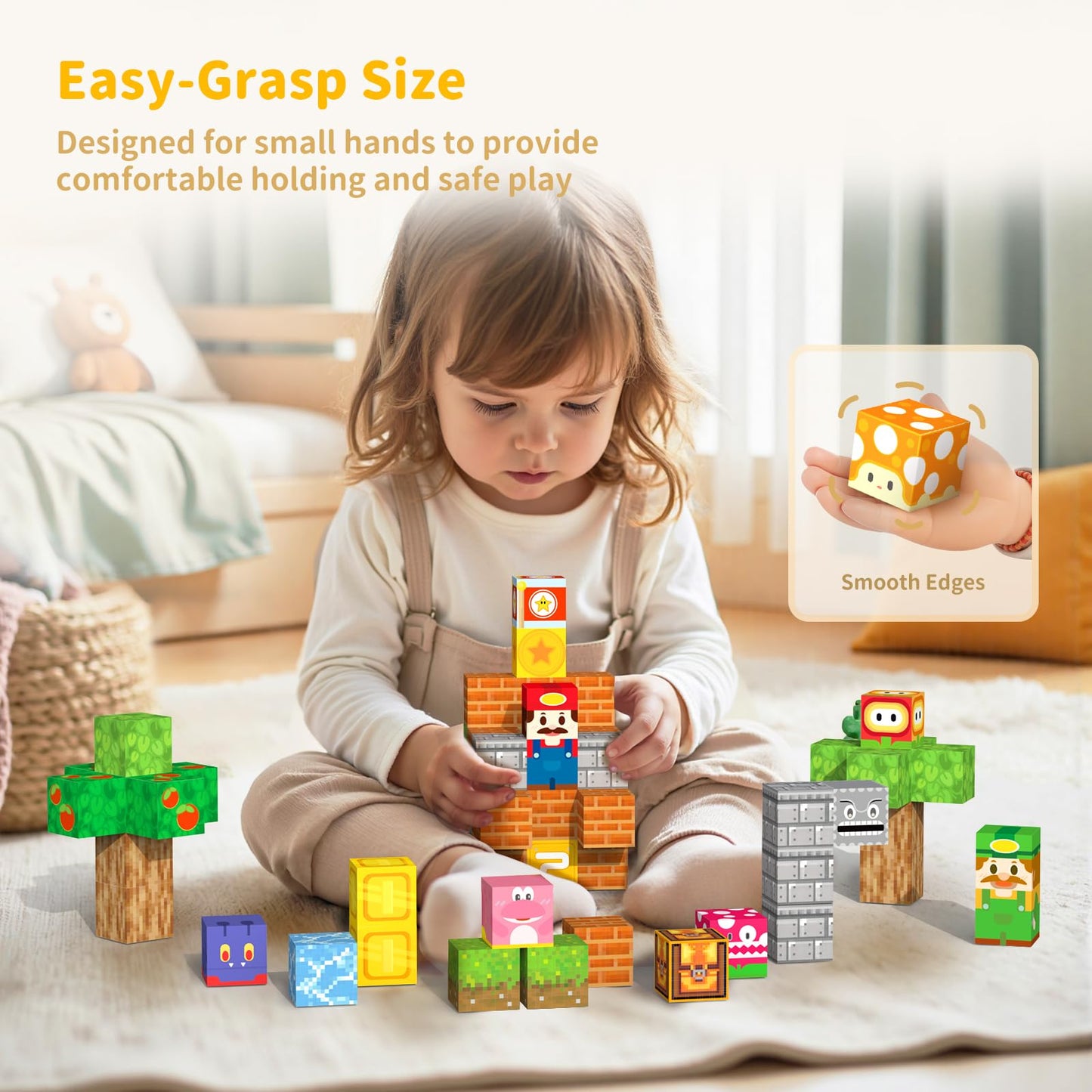 VNLINA Magnetic Blocks 154-Piece STEM Building Toys for Kids | Montessori Sensory Construction Set