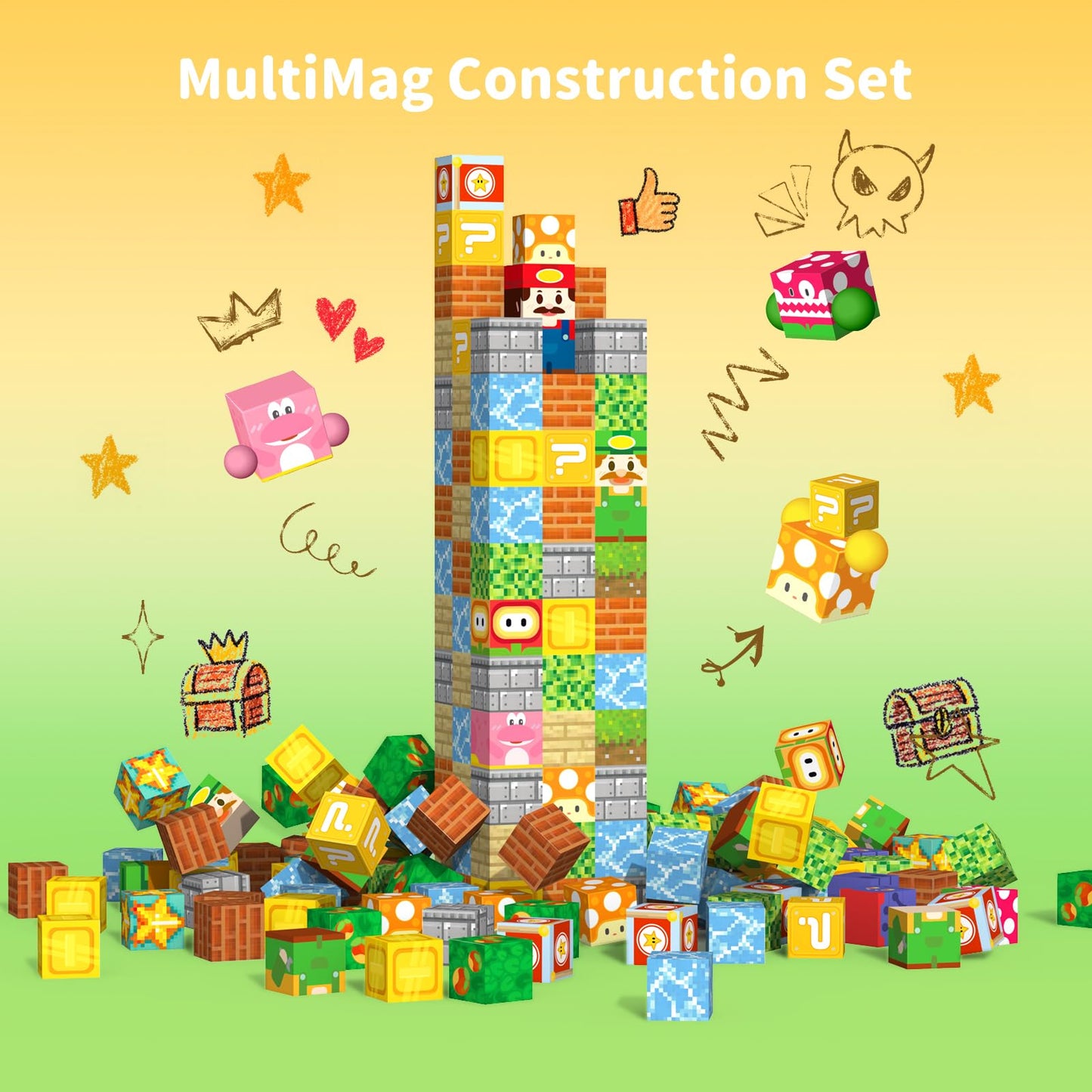 VNLINA Magnetic Blocks 154-Piece STEM Building Toys for Kids | Montessori Sensory Construction Set