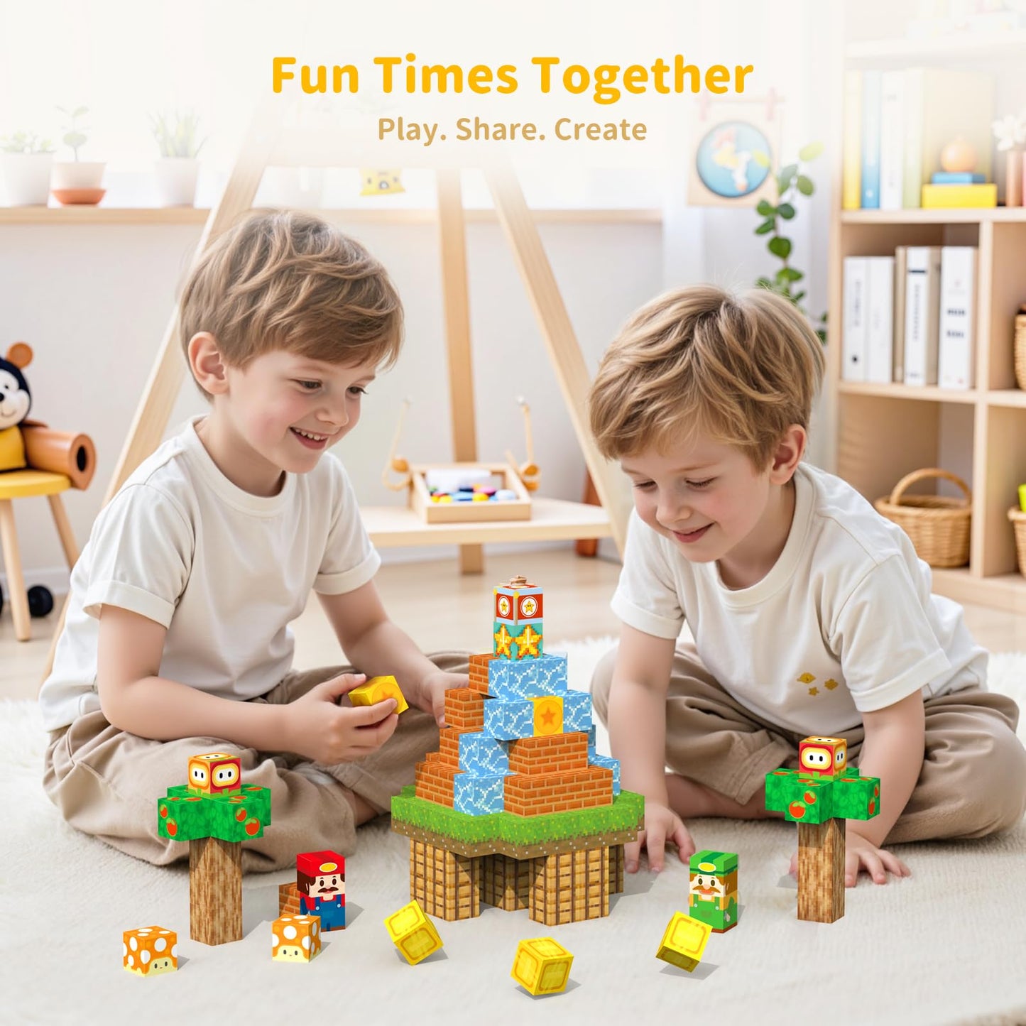 VNLINA Magnetic Blocks 154-Piece STEM Building Toys for Kids | Montessori Sensory Construction Set