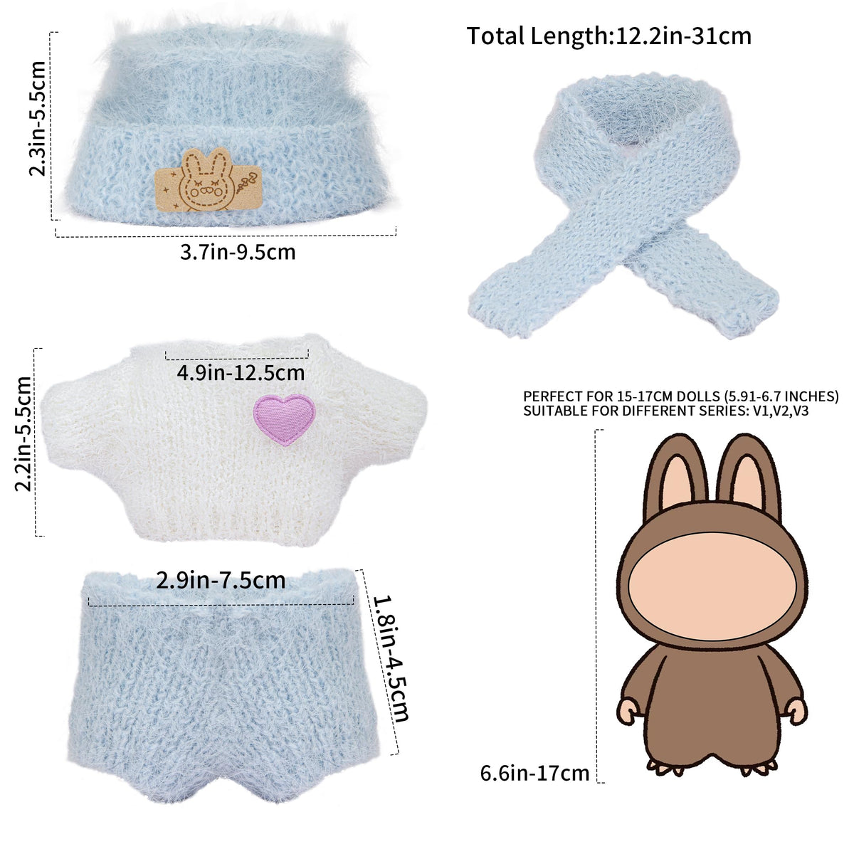 Voccim 17cm Doll Clothes – 11-Piece Handcrafted Crochet Outfit + Accessories