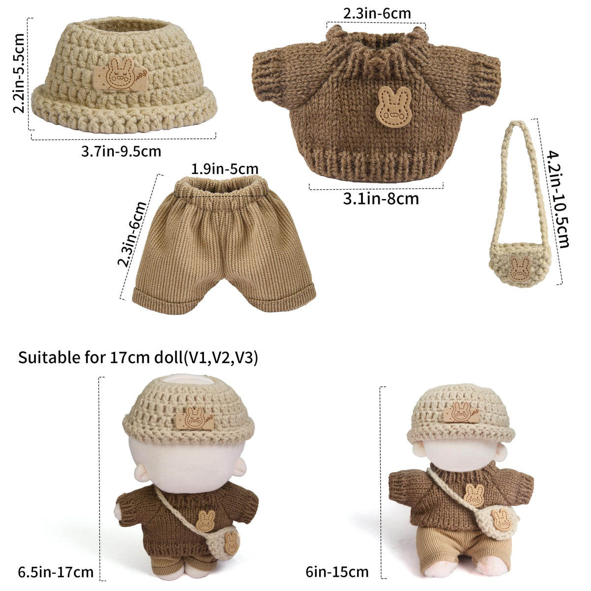 Voccim 17cm Doll Clothes – 11-Piece Handcrafted Crochet Outfit + Accessories