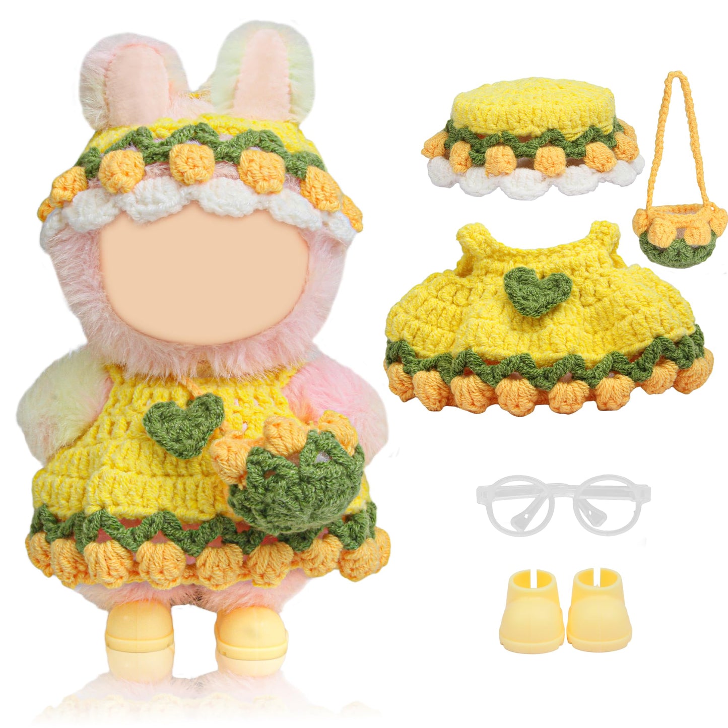 Voccim Handmade 17cm Doll Clothes Set – Woolen Tulip Dress, Flower Hat & Bag