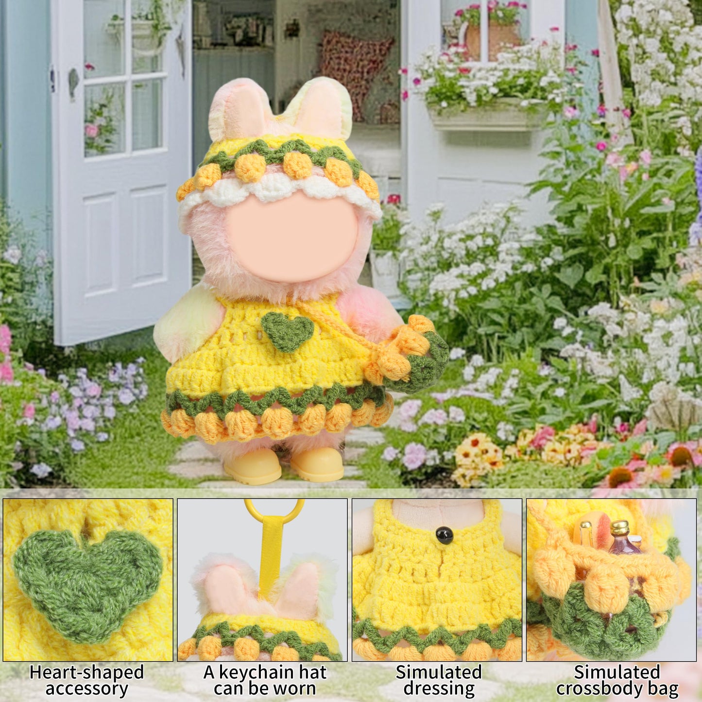 Voccim Handmade 17cm Doll Clothes Set – Woolen Tulip Dress, Flower Hat & Bag