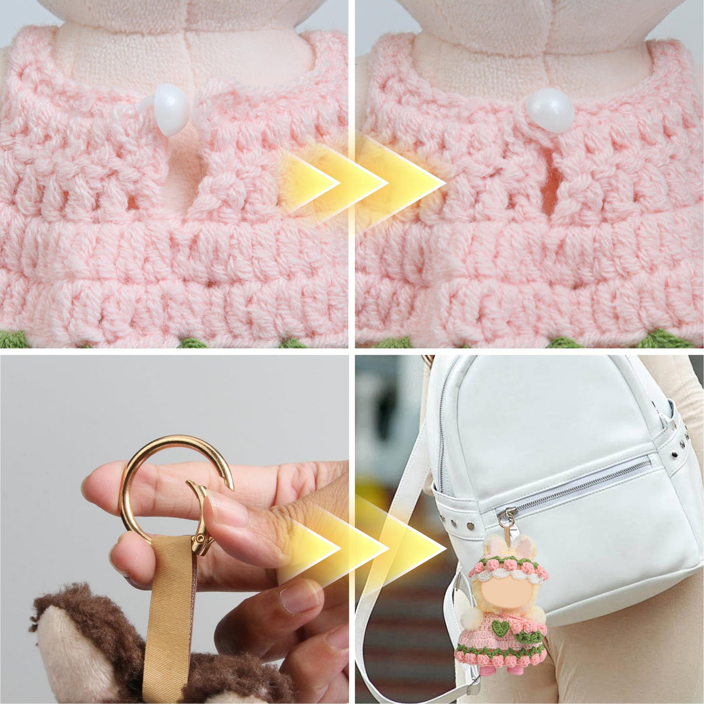 Voccim Handmade Crochet 17cm Doll Clothes – 3-Piece Set with Hats & Bag (Pink)